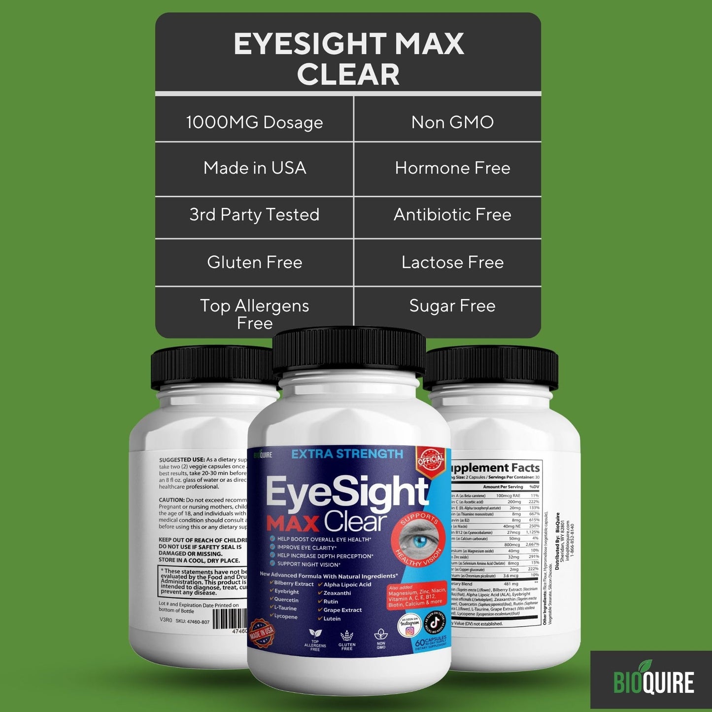BIOQUIRE Eyesight Max Clear Extra Strength Vision Support Capsules 60