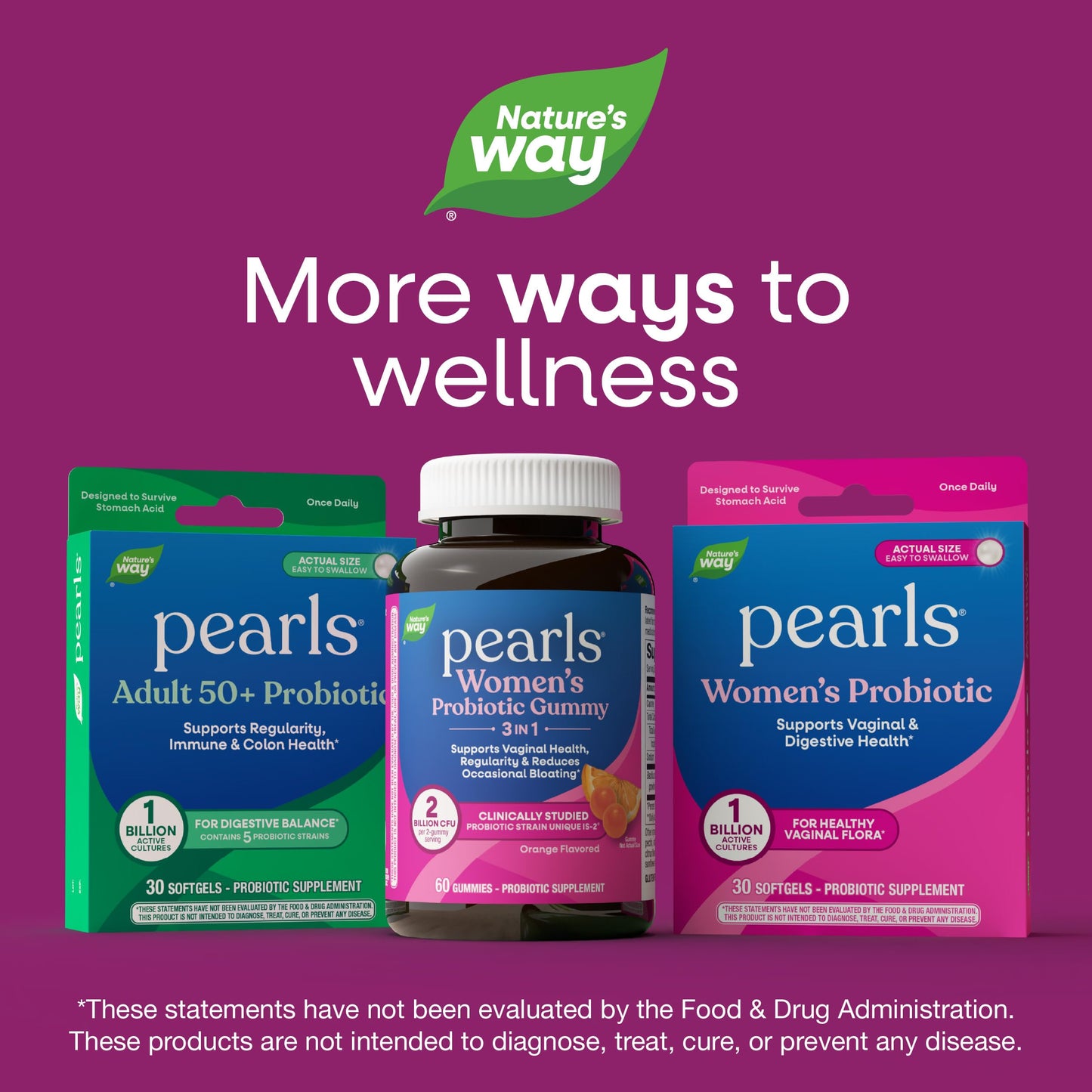 Nature's Way Pearls Probiotic Women's Gummy 3-in-1 60 Count