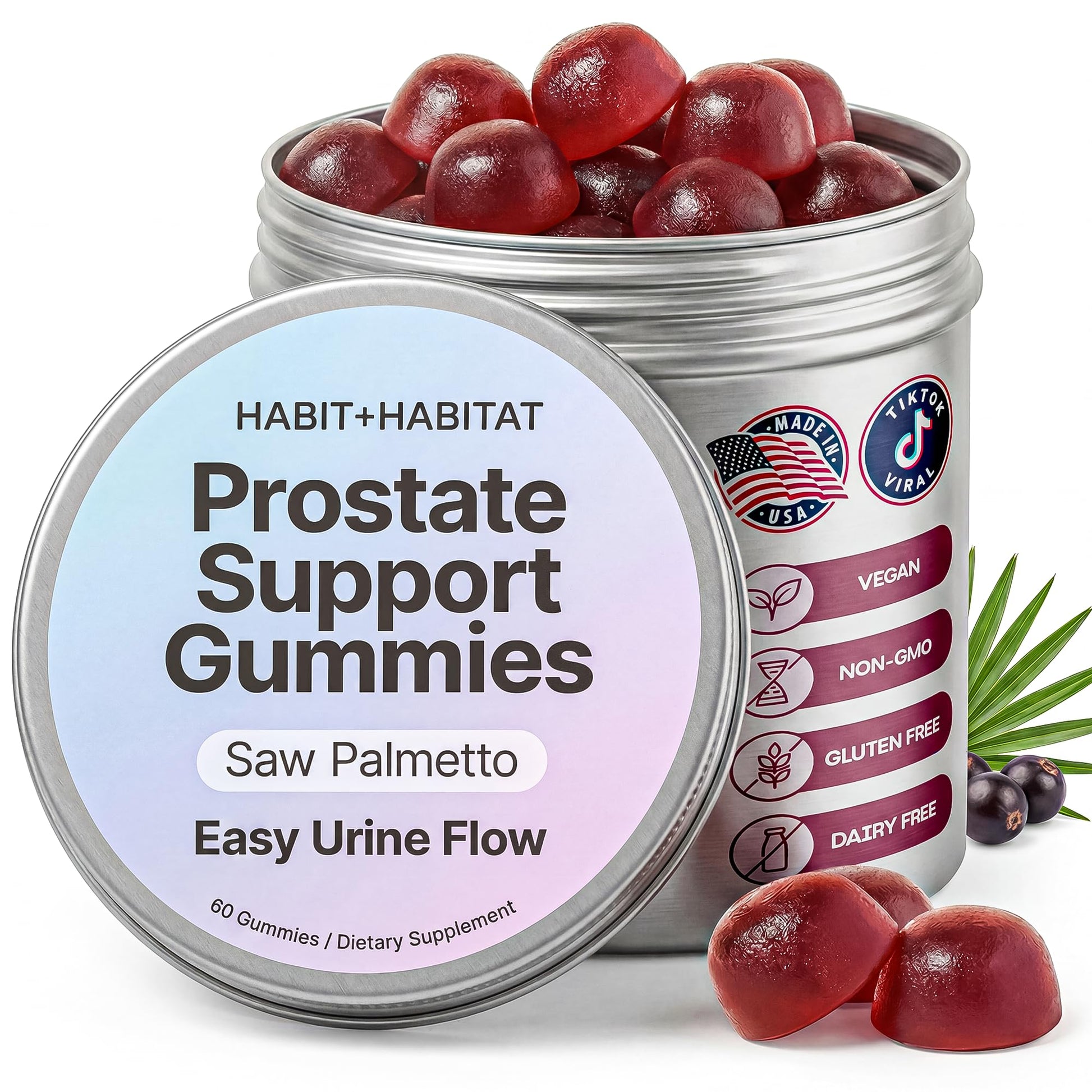 Habit + Habitat Prostate Health Gummies for Men & Women with Saw Palmetto & Lycopene, 60 Gummies
