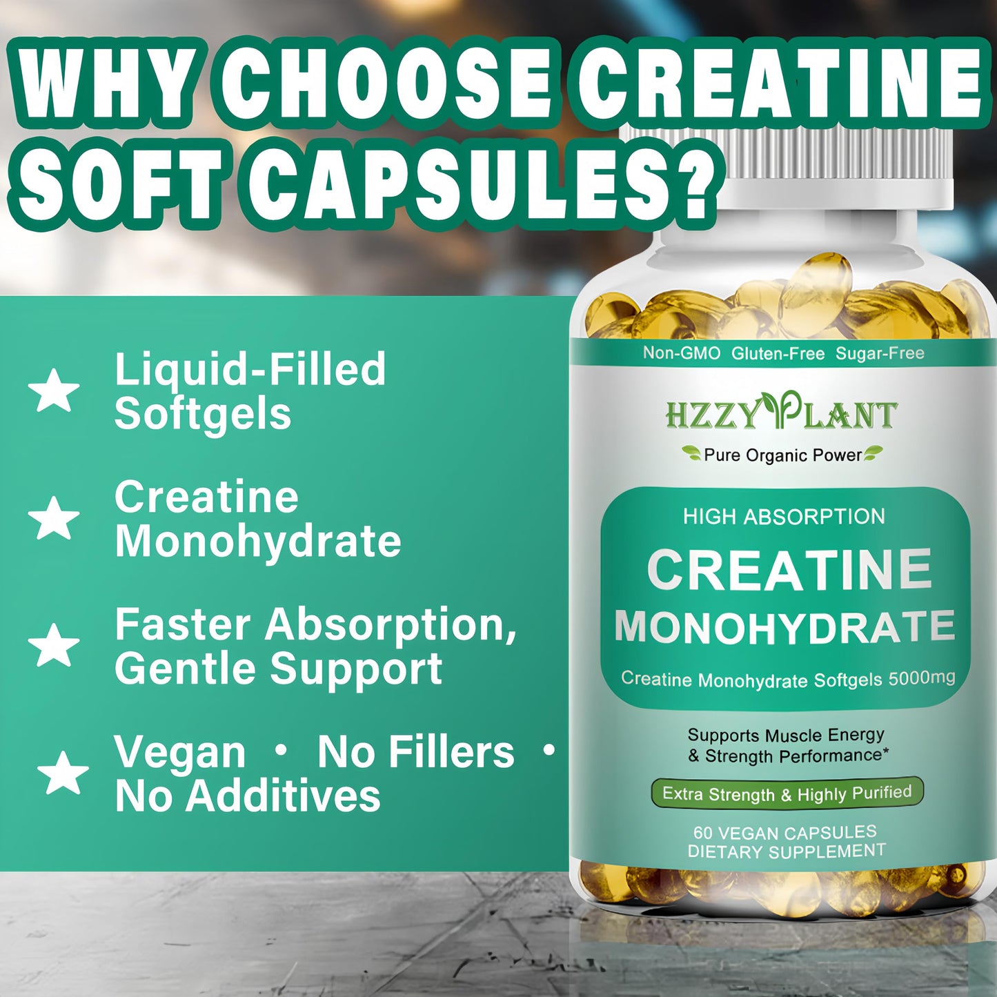 HZZYPLANT Creatine Monohydrate 5000mg Softgels 60 Count