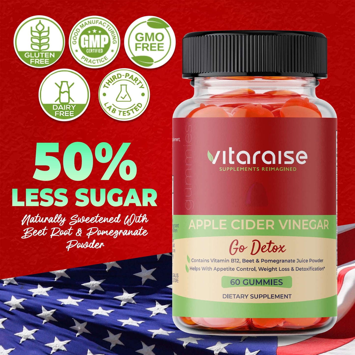 Vitaraise Apple Cider Vinegar Gummies with Mother, 1000mg, 60 Chews
