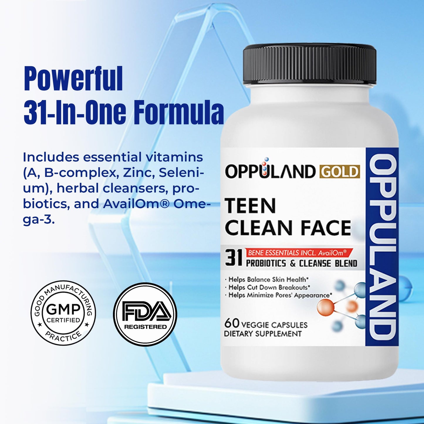 oppuland Teen Clean Face Probiotics & Cleanse Blend Softgels 60 Count