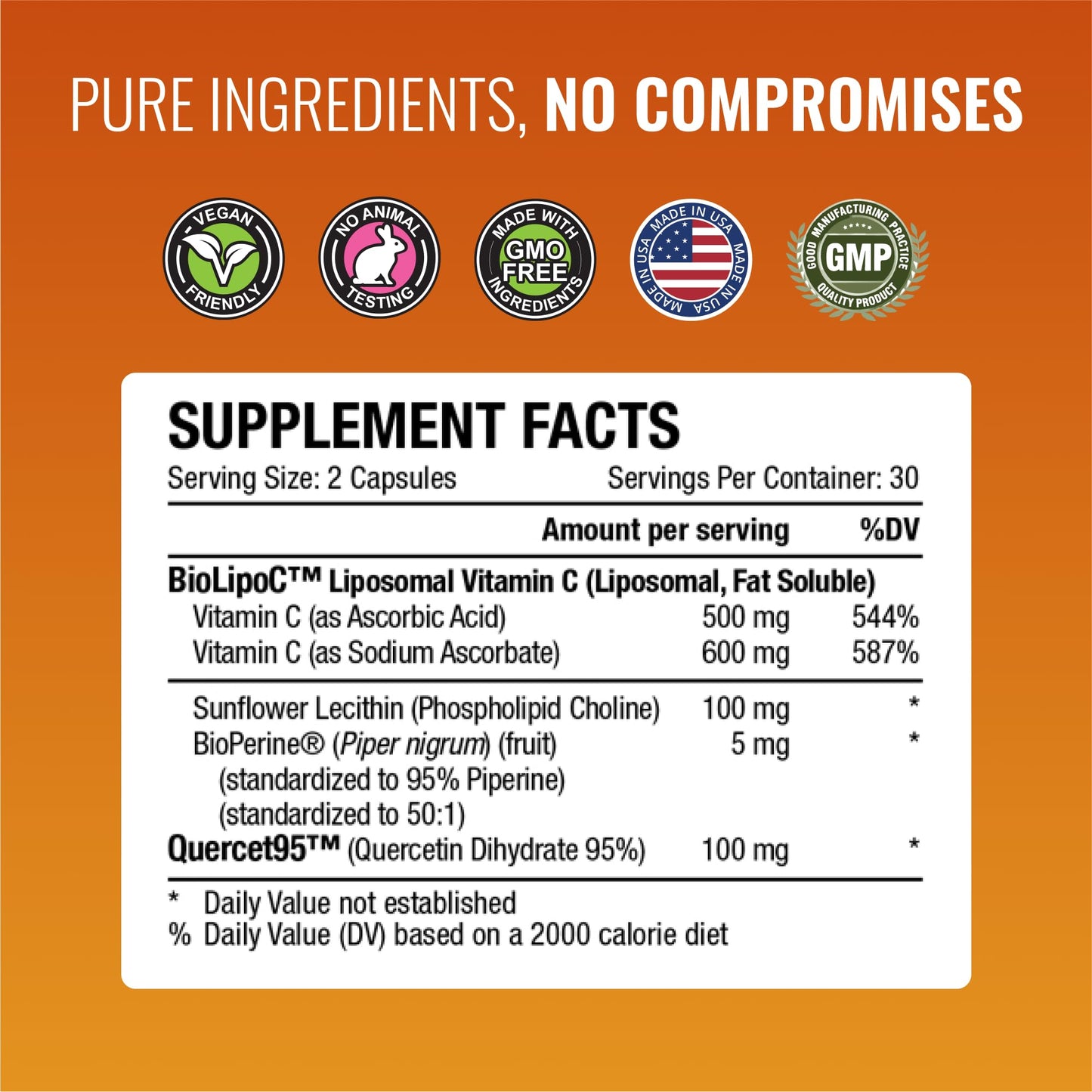 Approved Science Liposomal Vitamin C with Quercetin 1100 mg 180 Capsules