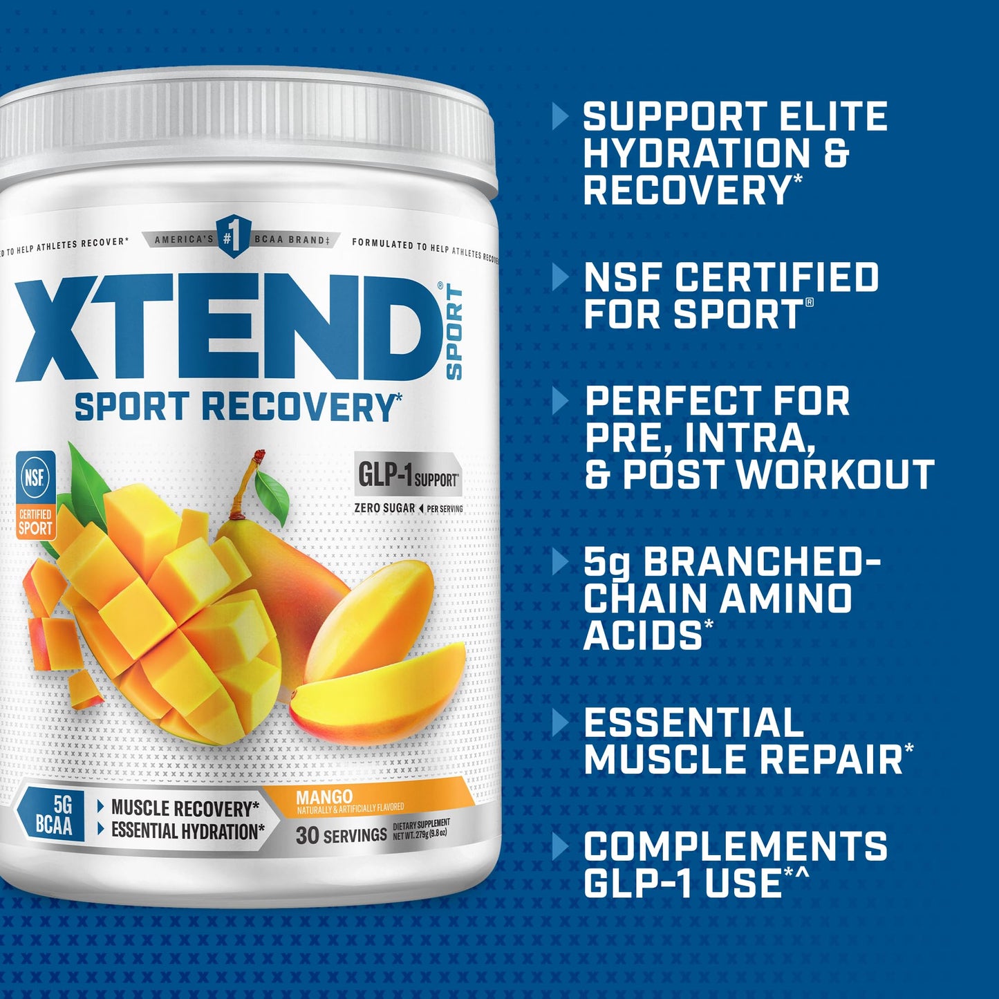 Xtend Sport BCAA Powder, 5g BCAA, 30 Servings, Mango