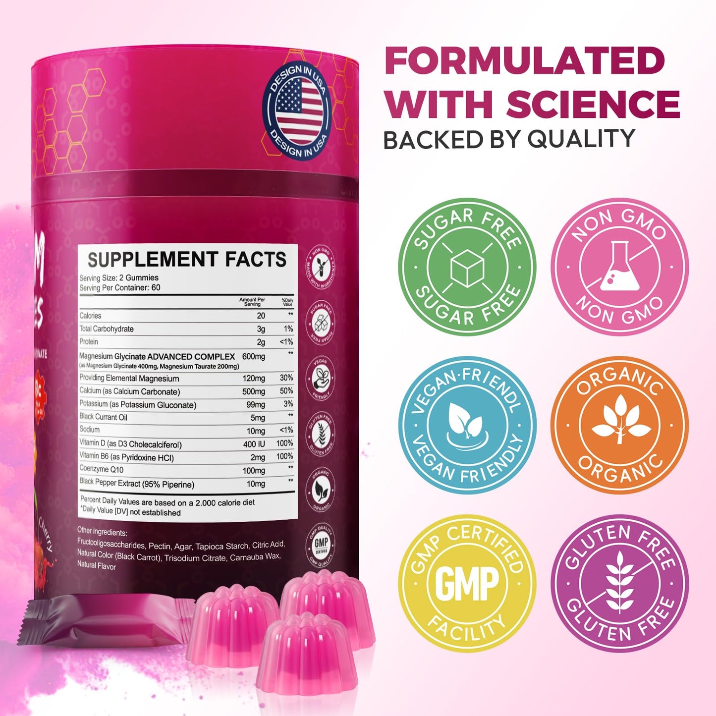 Xytora Magnesium Glycinate Gummies 600mg, Sugar Free Magnesium Supplement Cherry, 120 Gummies