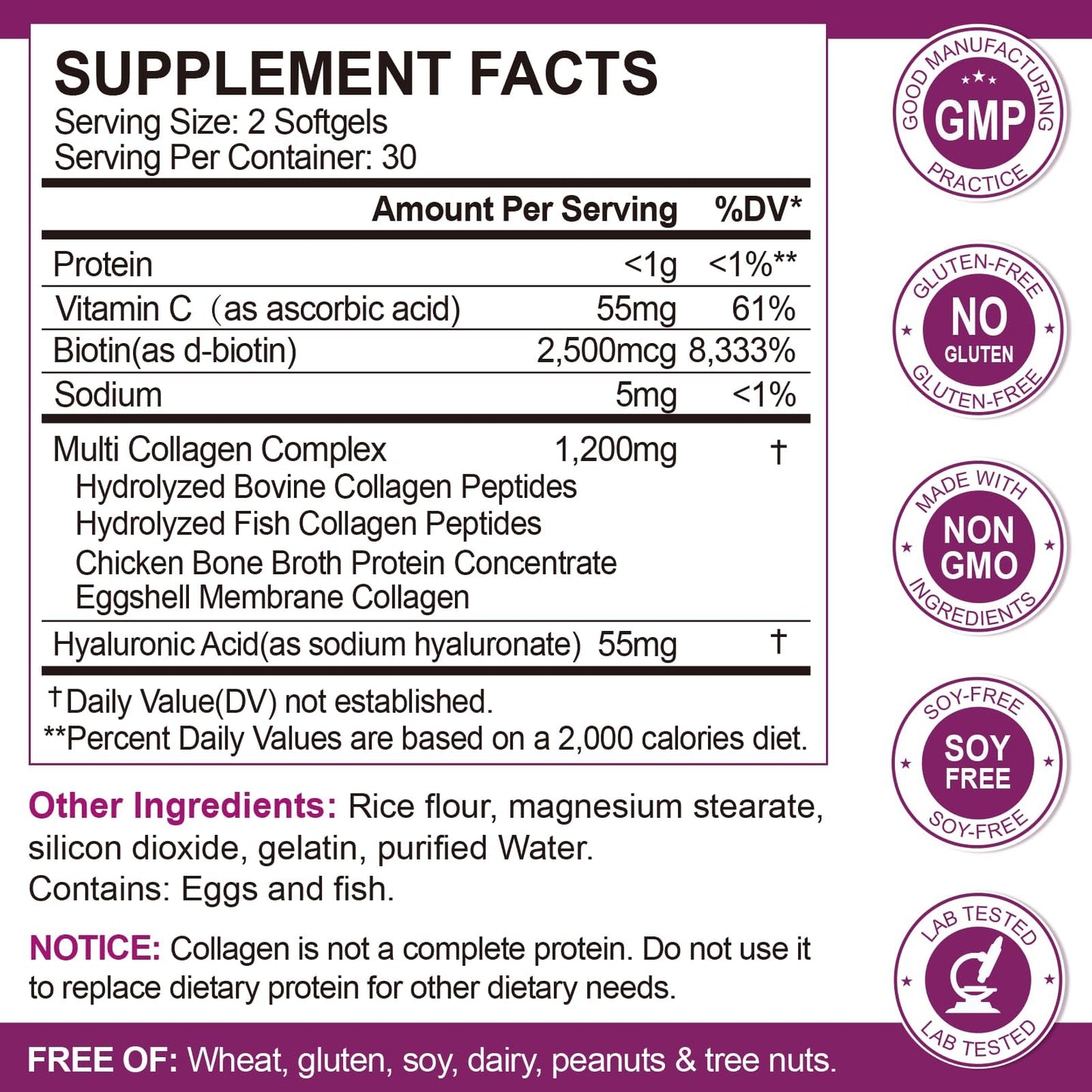 MENXI Multi Collagen Peptides Softgel, 120 Softgels