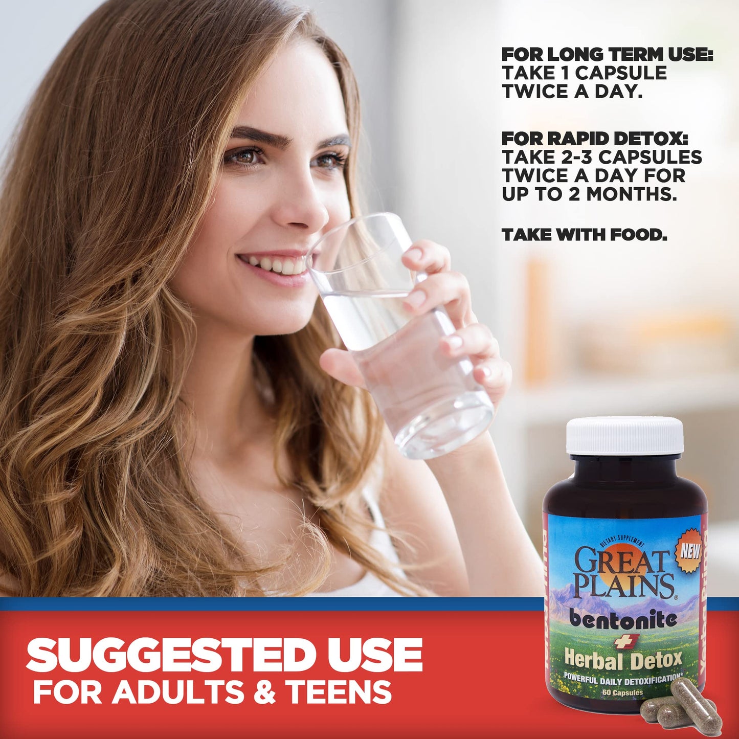 Yerba Prima Bentonite Clay Plus Herbal Detox - Natural Cleansing Supplement 60 Capsules