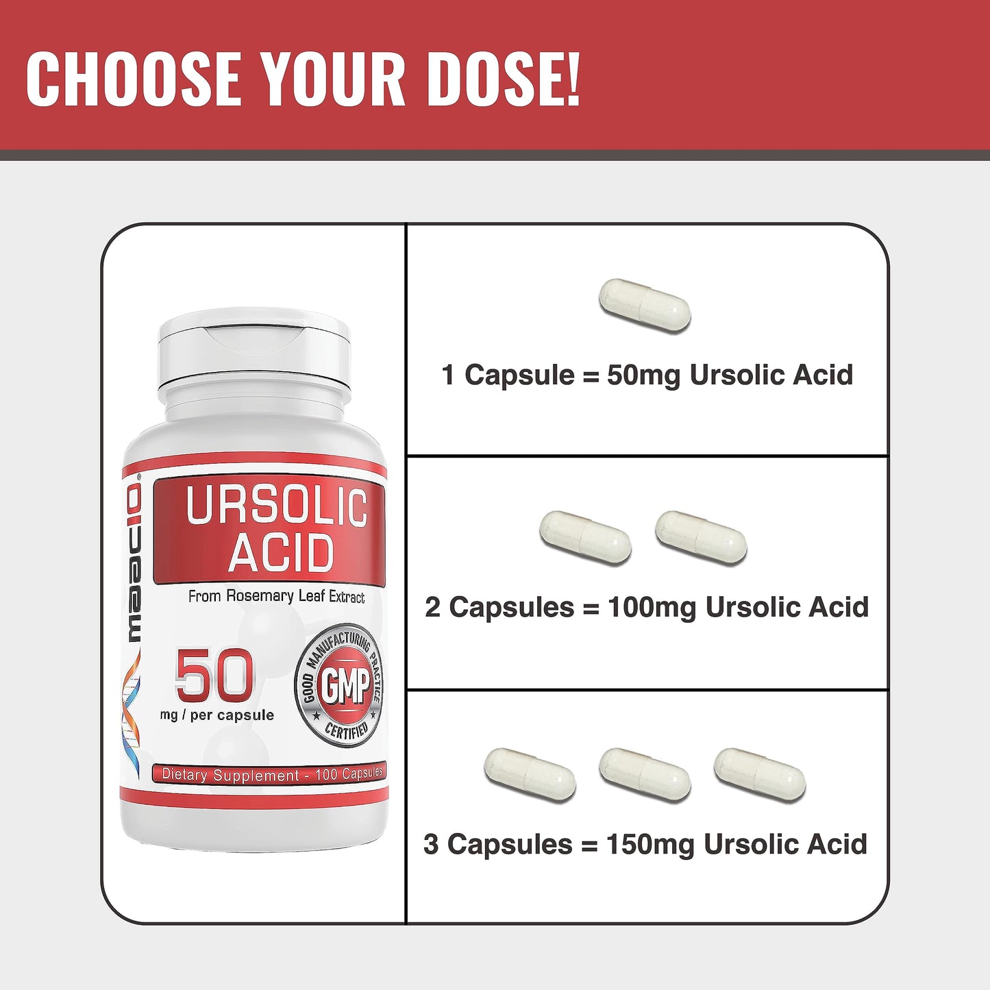 MAAC10 Ursolic Acid 50mg, 100 Capsules