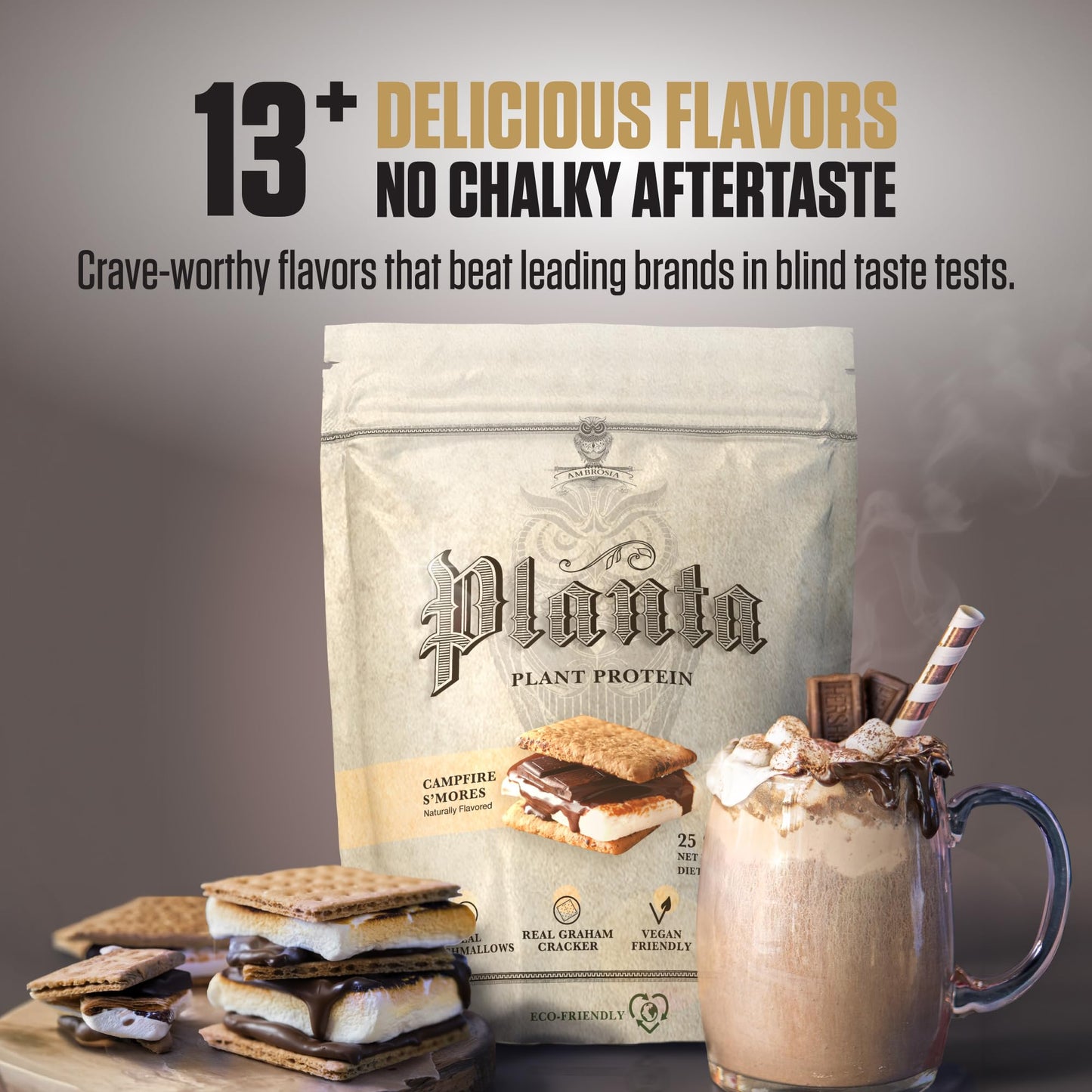 Ambrosia Plant Based Protein Powder Campfire Smores, 25 Servings