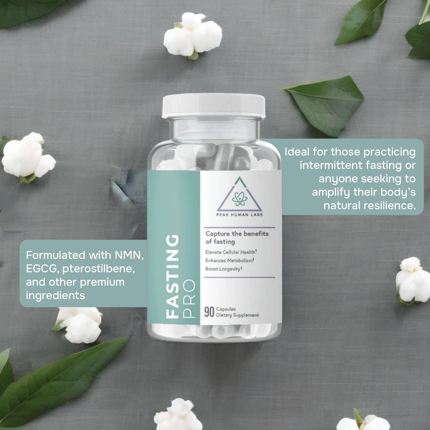 Peak Human Fasting Pro NAD + NMN + Trimethylglycine (TMG) + Spermidine 12-Ingredient Formula for Autophagy, Cellular Cleansing, and Healthy Aging Support Capsules, 1 Count