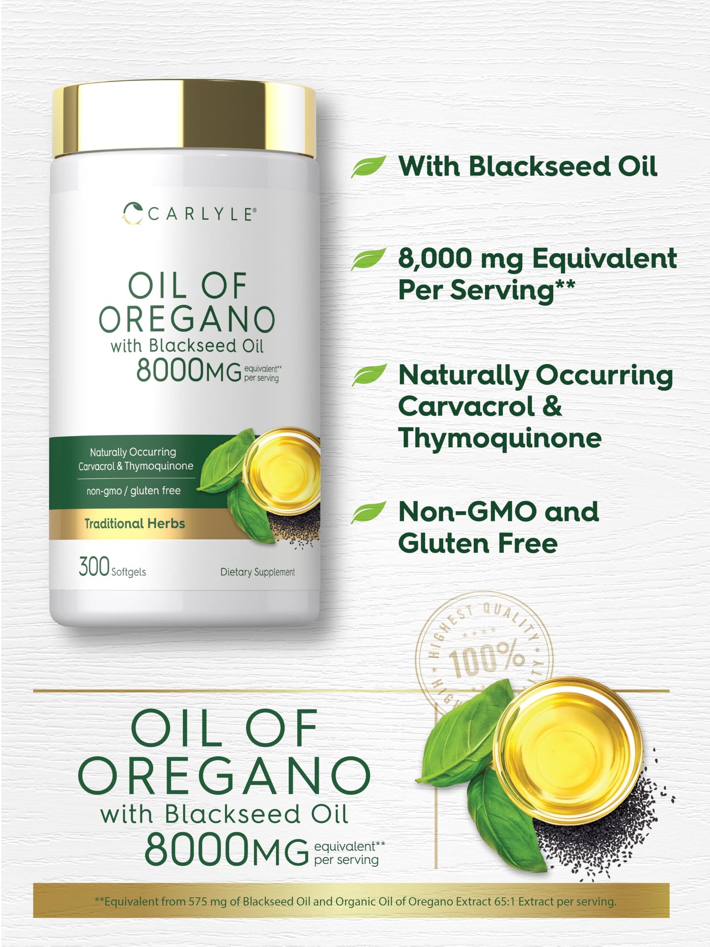 Carlyle Oil of Oregano with Black Seed Oil Softgels, 300 Count