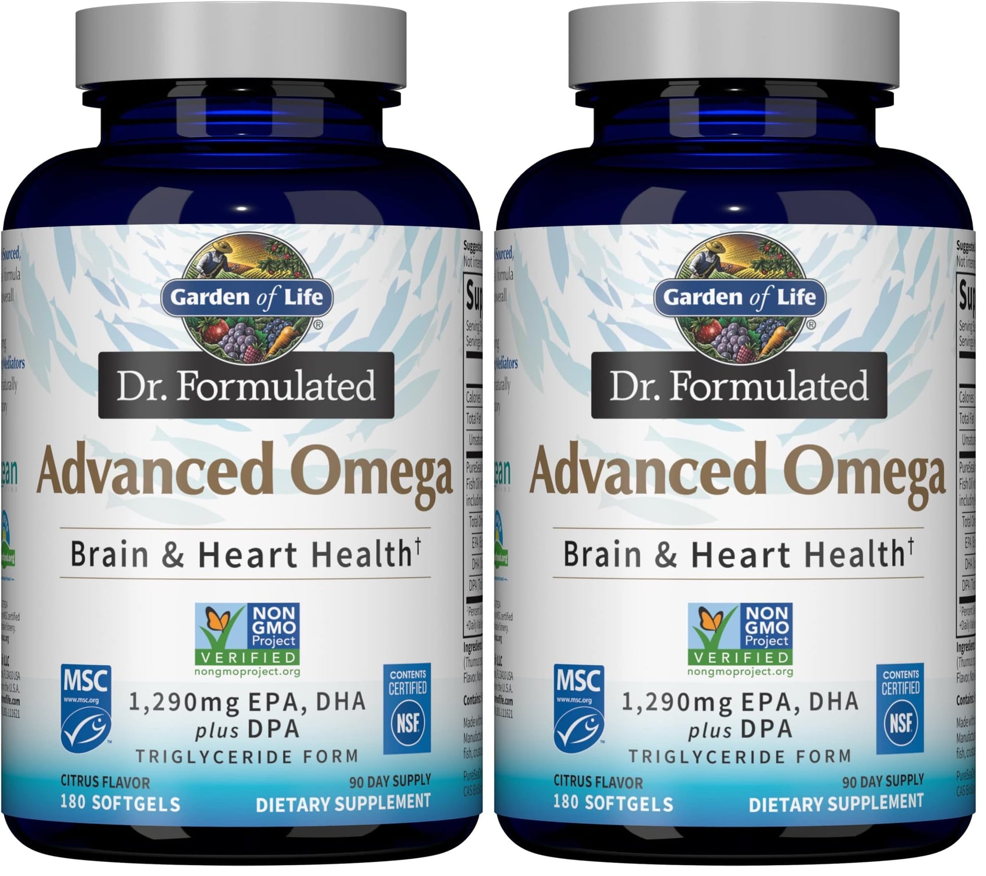 Garden of Life Dr. Formulated Advanced Omega Fish Oil Lemon, 1,290 mg EPA, DHA + DPA in Triglyceride Form Softgels 360