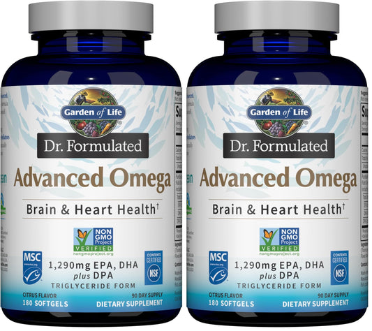 Garden of Life Dr. Formulated Advanced Omega Fish Oil Lemon, 1,290 mg EPA, DHA + DPA in Triglyceride Form Softgels 360