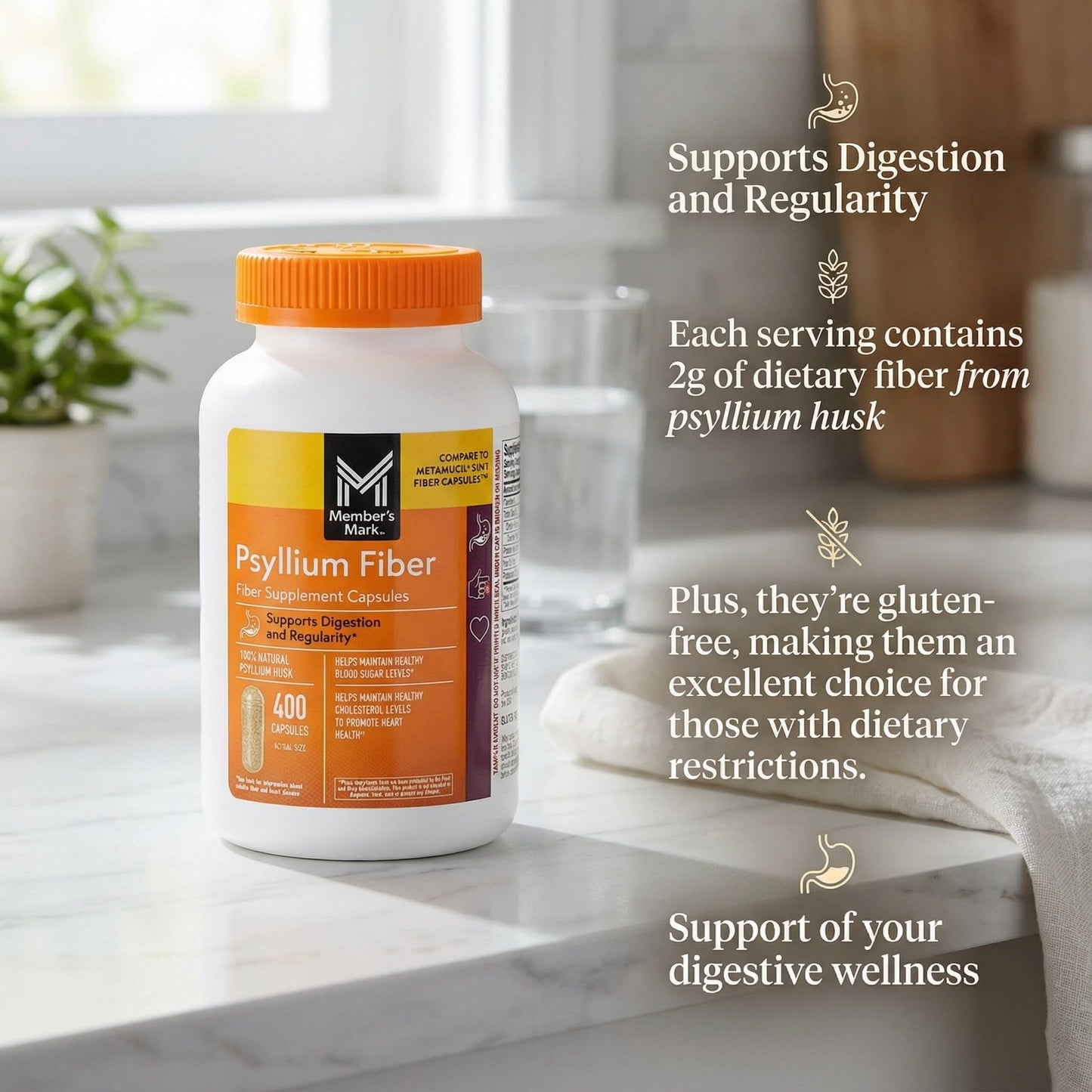 Generic Psyllium Husk Fiber Capsules 400 Capsules
