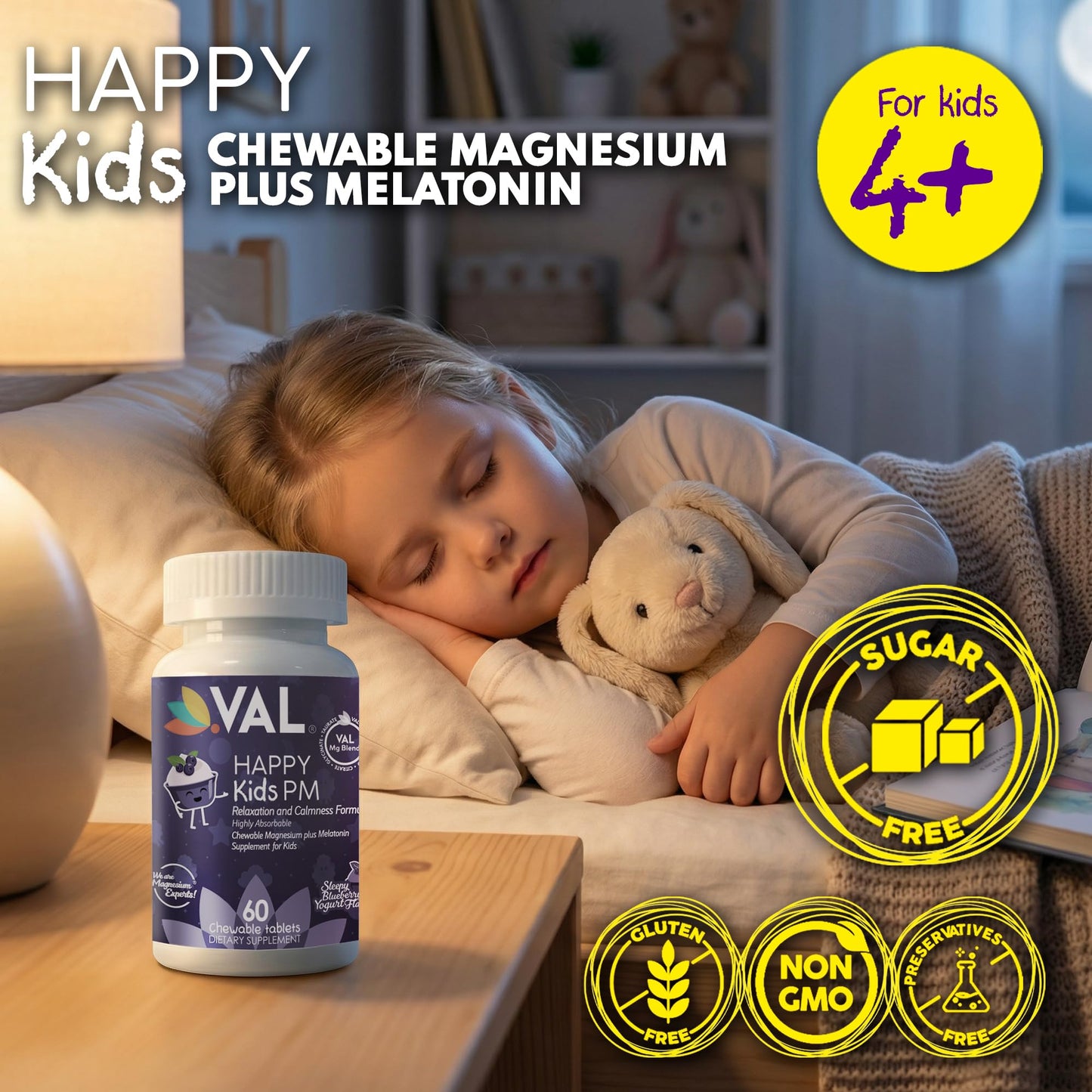 VAL Happy Kids PM Sleep Support with Magnesium, Melatonin, Vitamin B6 & C 60 Tablets