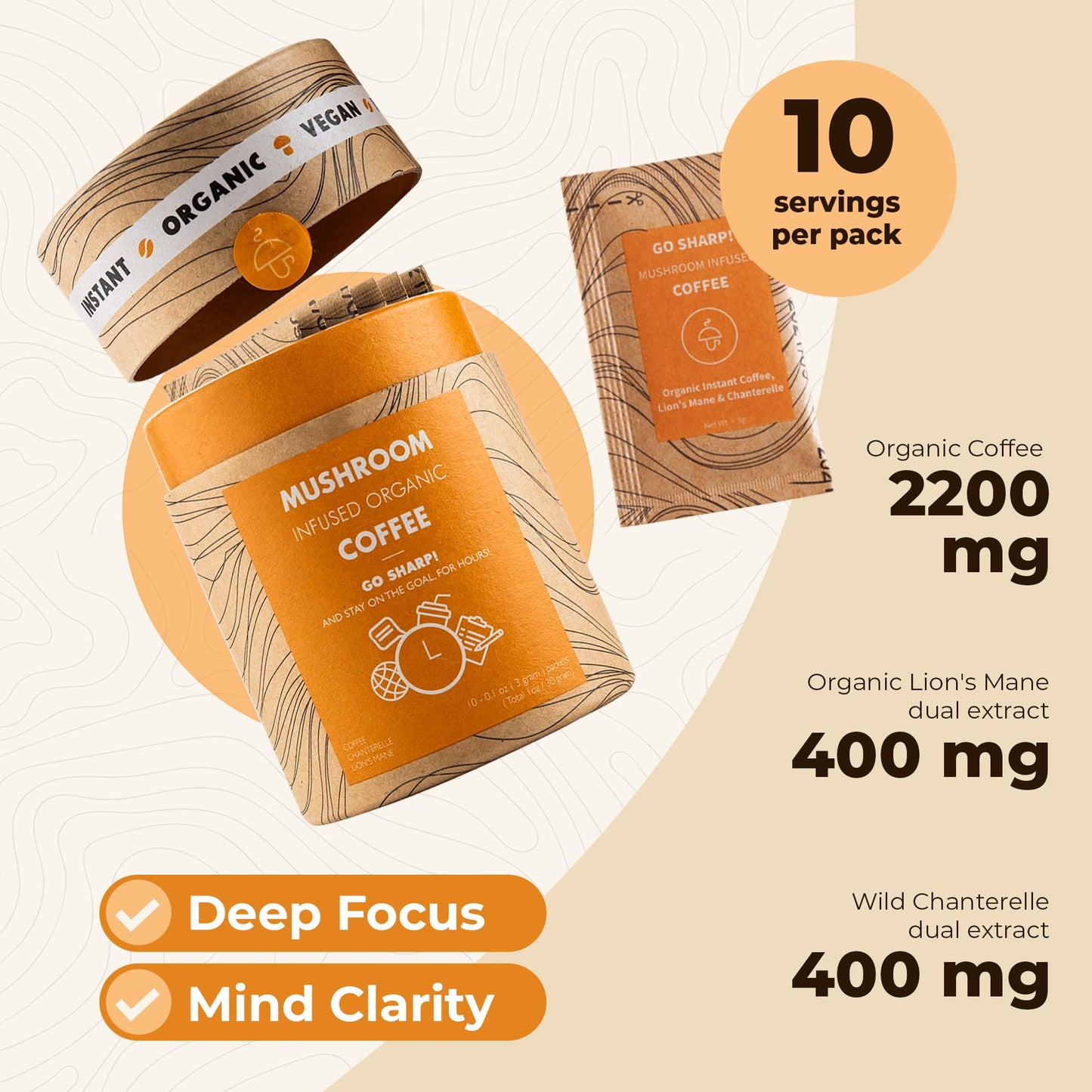 Mushroom Cups GoTireless Coffee Powder 1.06 Ounce