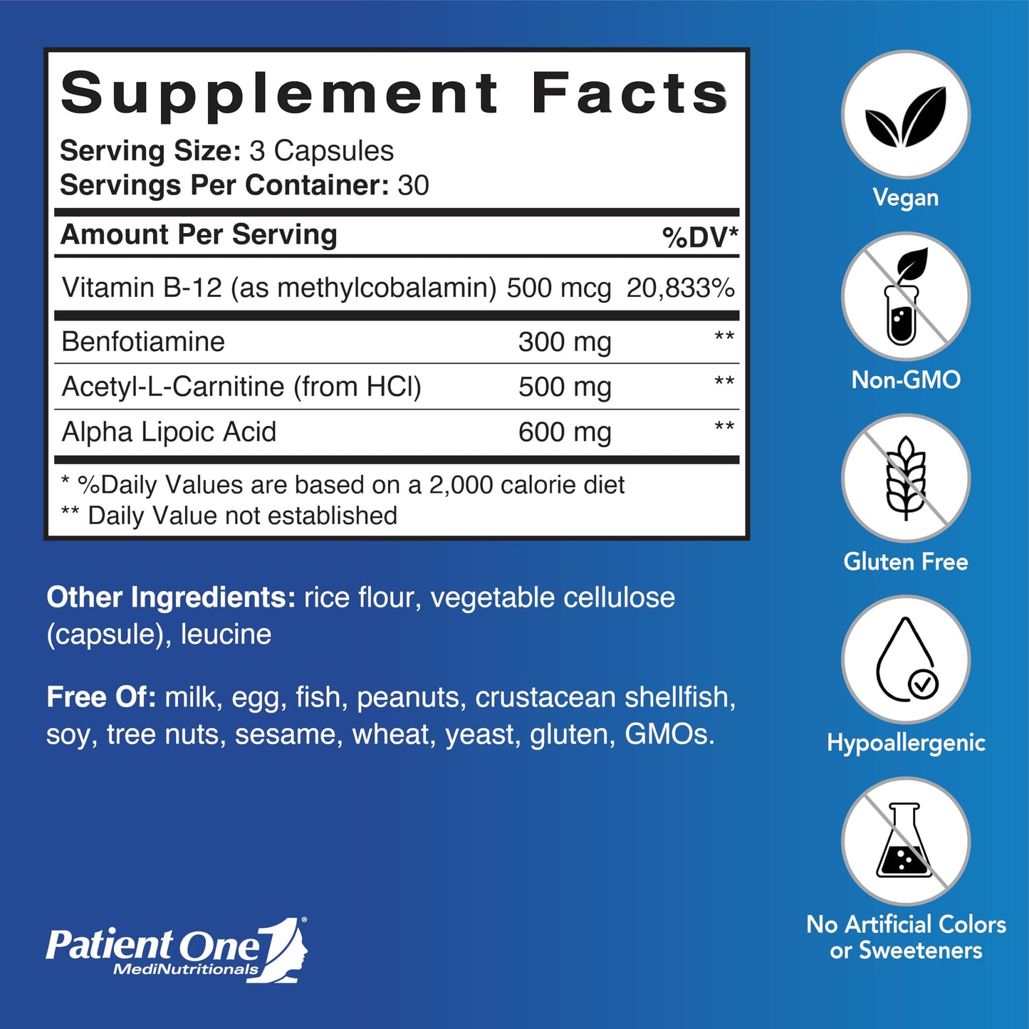 Patient One NerveCare Supplement with ALA, B12, ALC and More Capsules, 90 Capsules