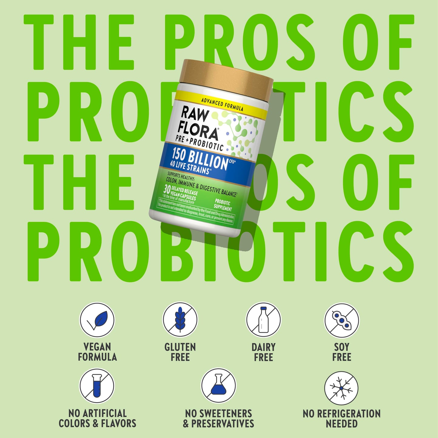 Raw Flora Probiotics with Prebiotics (150 Billion CFU) Capsule, 30 Count