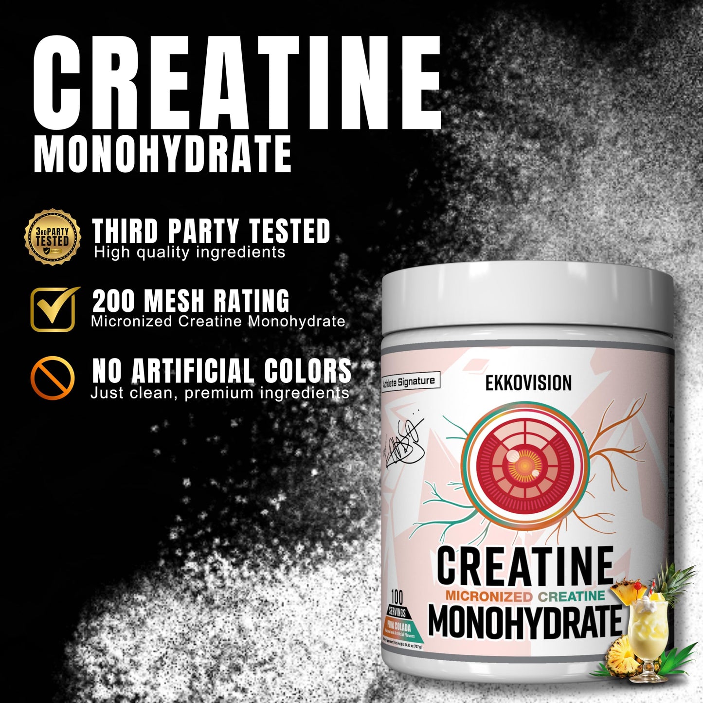 Ekkovision Creatine Monohydrate Powder, Micronized, Pina Colada, 100 Servings