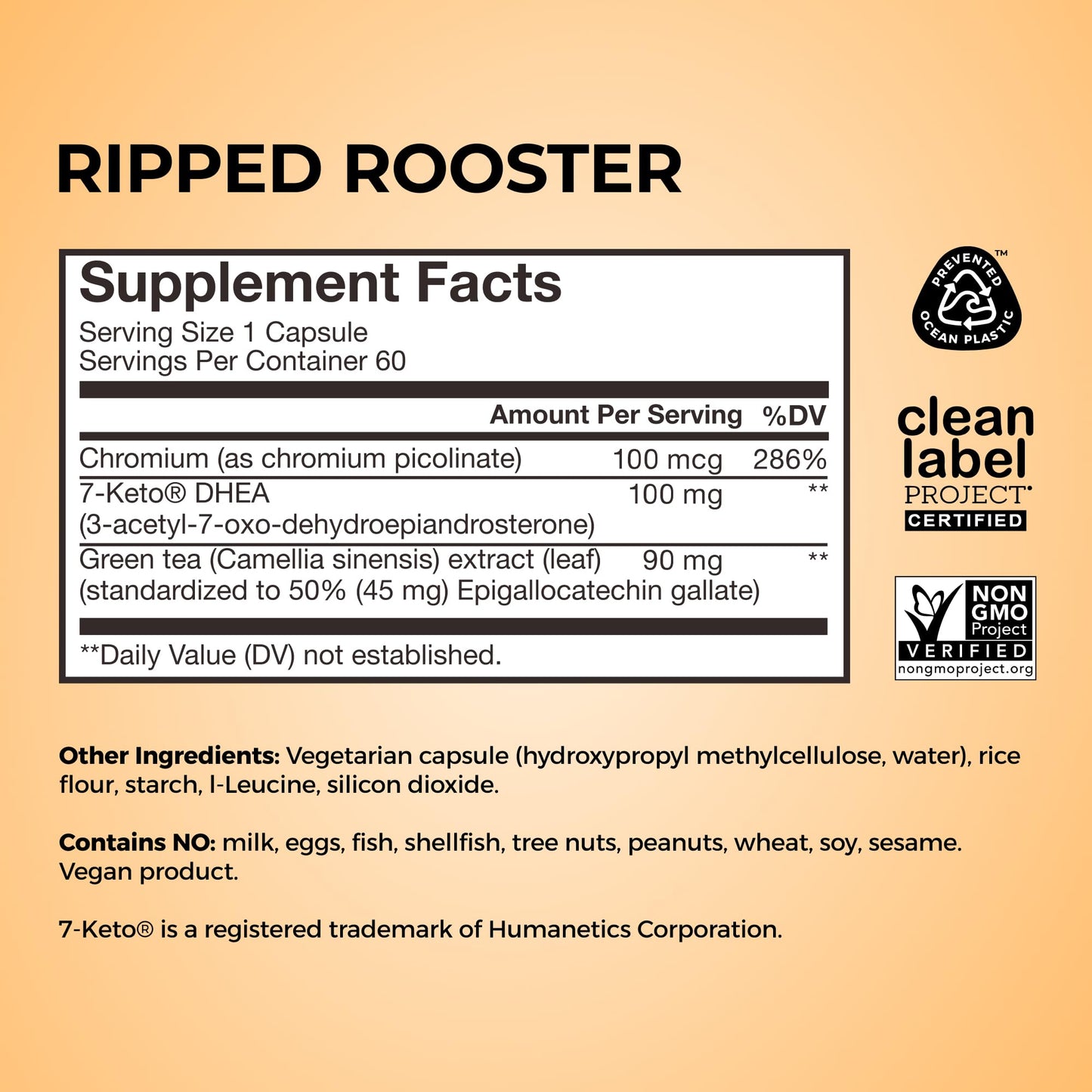 HUM Ripped Rooster Natural Green Tea Extract Capsules with Chromium, 7 Keto DHEA, Gluten Free Vegan Green Tea Supplement, 60 Capsules
