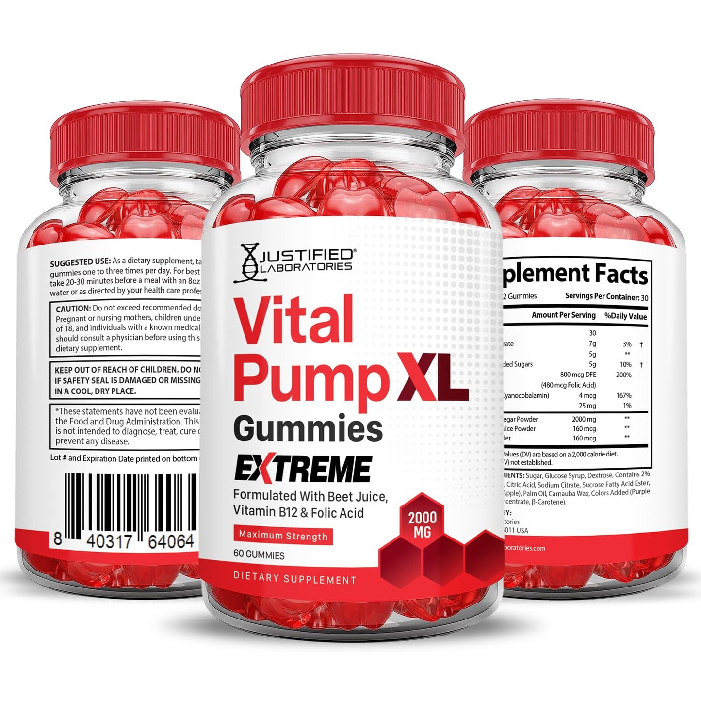 Justified Laboratories Vital Pump XL Extreme 2000MG Performance Gummies 60 Count