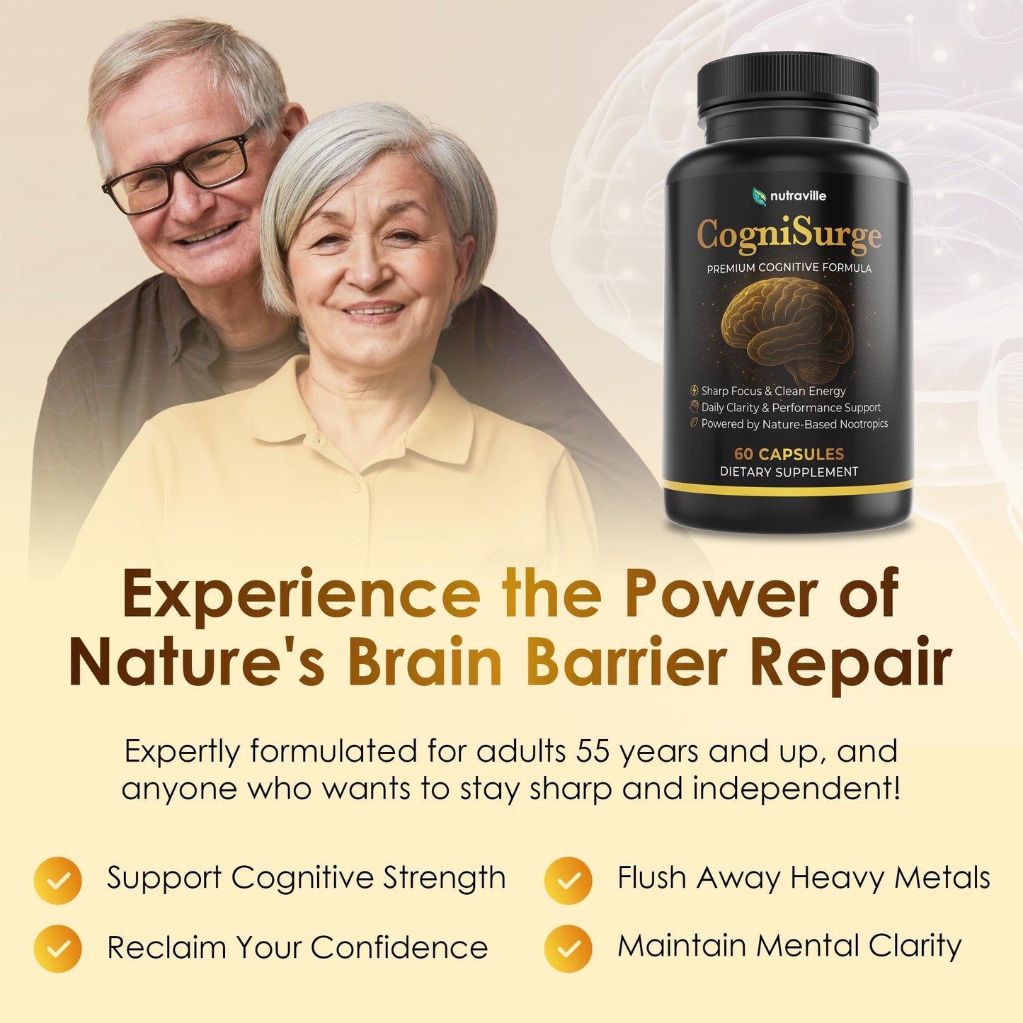 Nutraville CogniSurge Nootropics Brain Support Supplement for Memory and Focus 180 Capsules