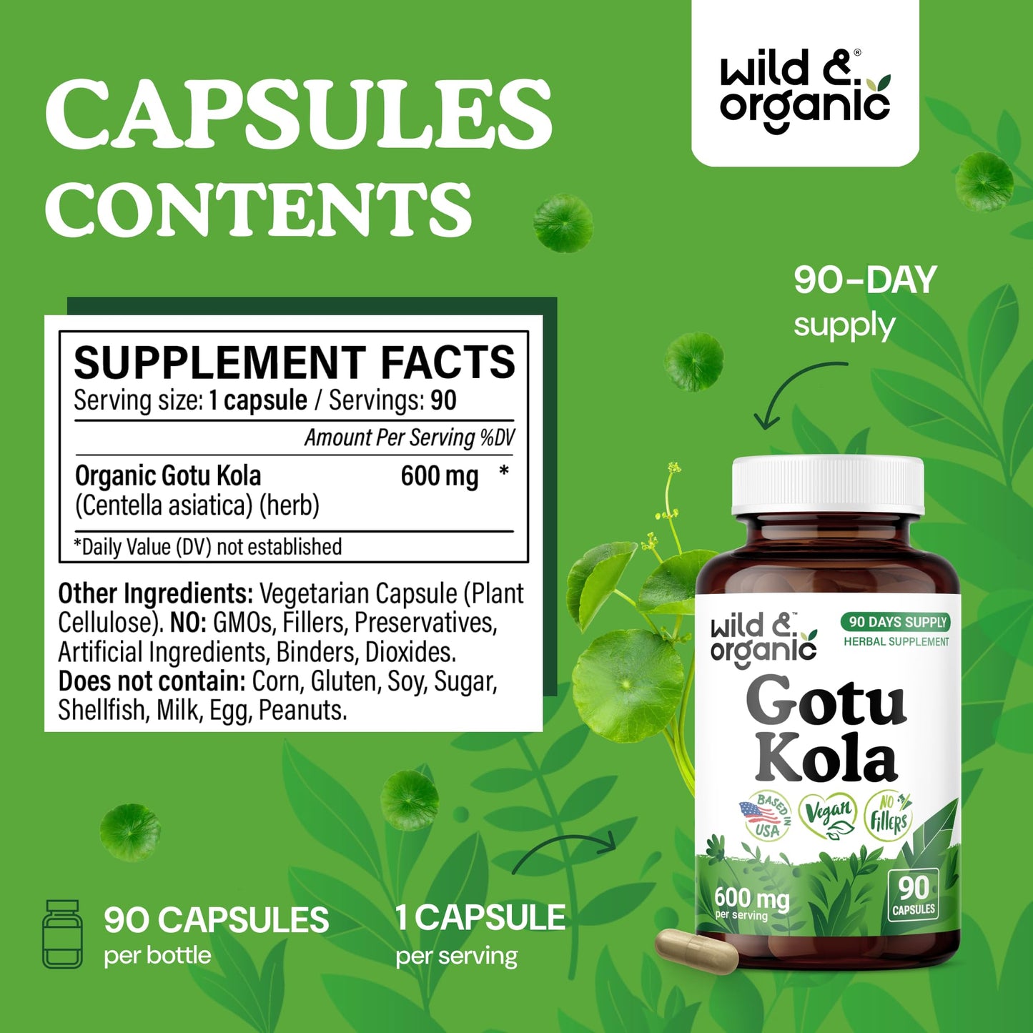Wild & Organic Gotu Kola Capsules 90 Count
