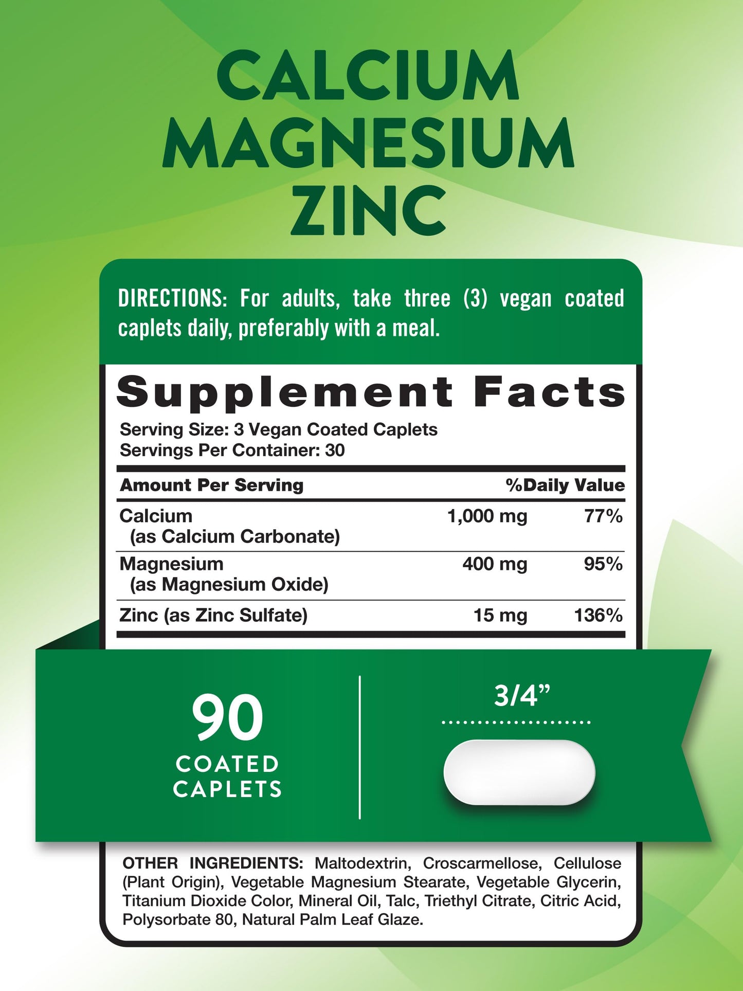 Nature's Truth Calcium Magnesium Zinc Caplets 90