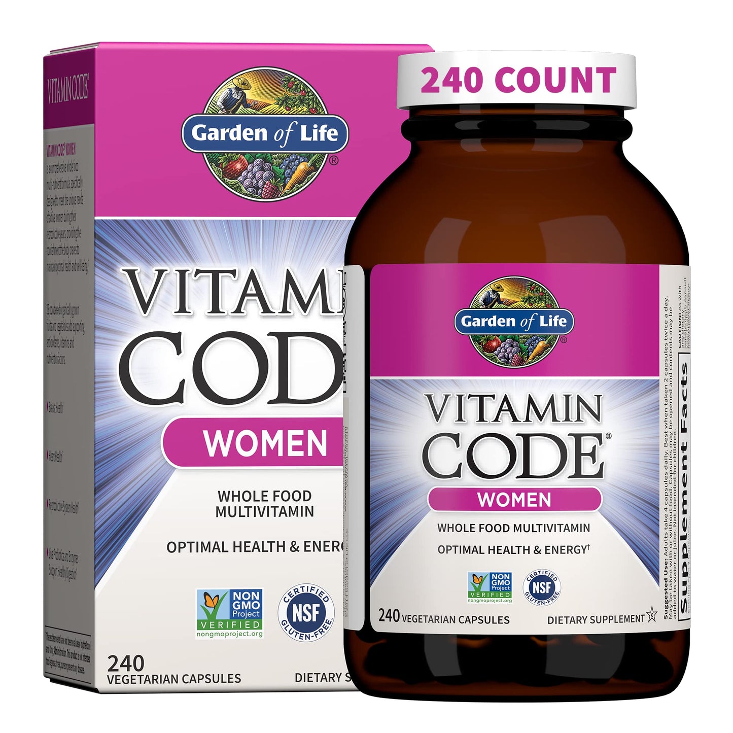 Garden of Life Vitamin Code Women's Multi - Whole Food Multivitamin with Iron and Probiotics, 240 Vegetarian Capsules