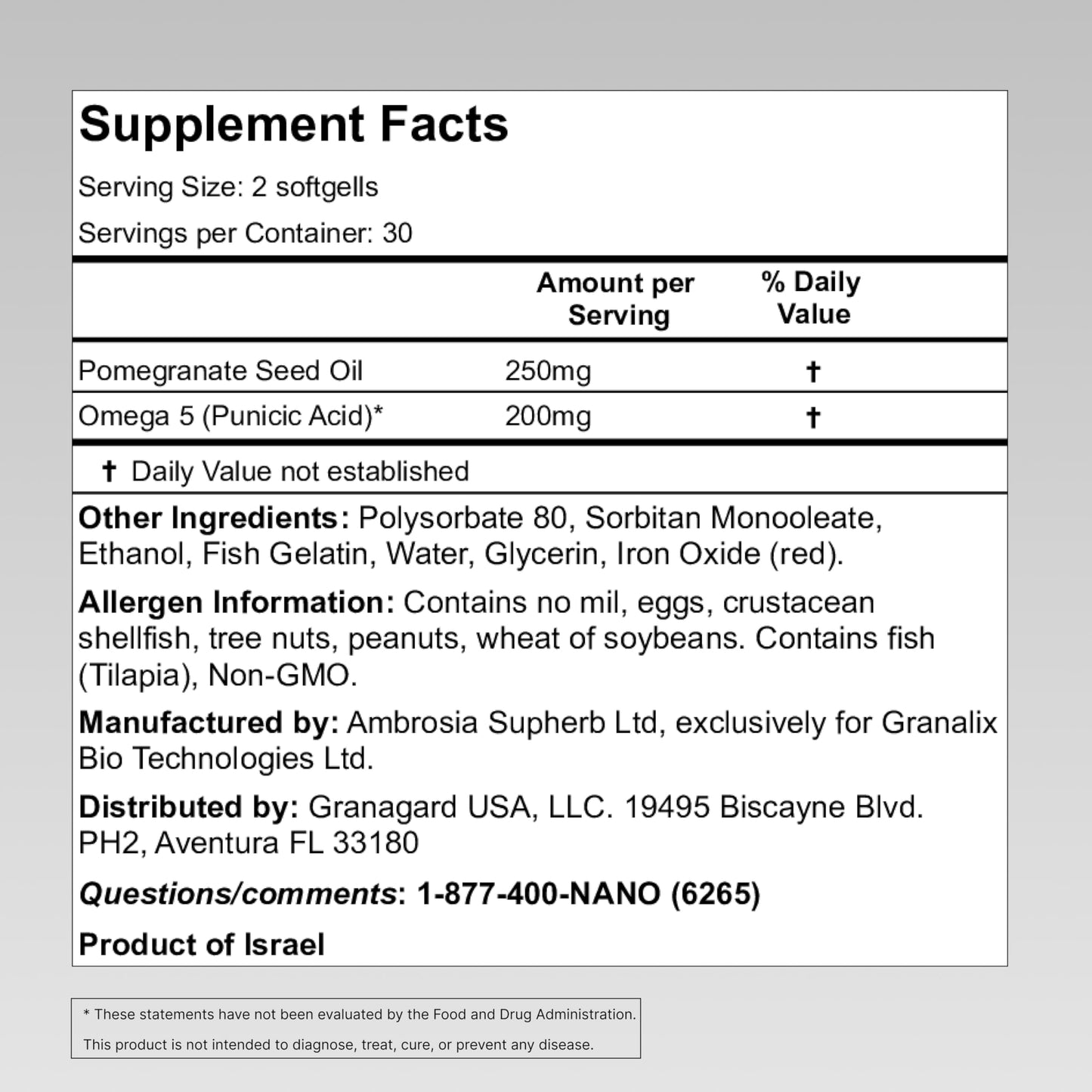 Granagard GranaGard Clinically Proven Brain Supplements with Anti Aging, Memory Pills, Omega 5 Pomegranate Softgels 120 Count
