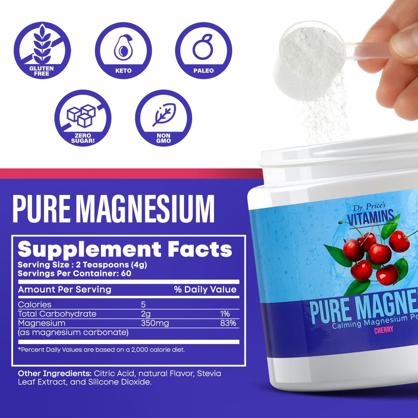 Dr. Price's Vitamins Magnesium Citrate Powder, Calm Cherry, 8.5 Ounce
