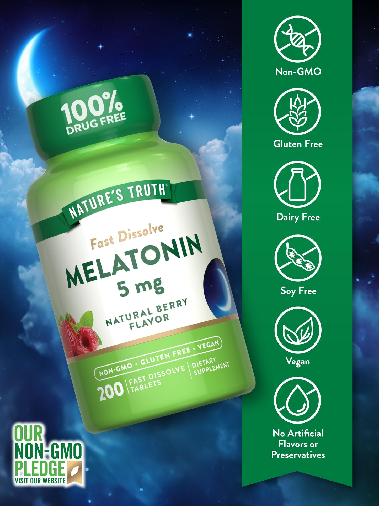 Nature's Truth Melatonin 5mg Fast Dissolve Tablets 200 Count
