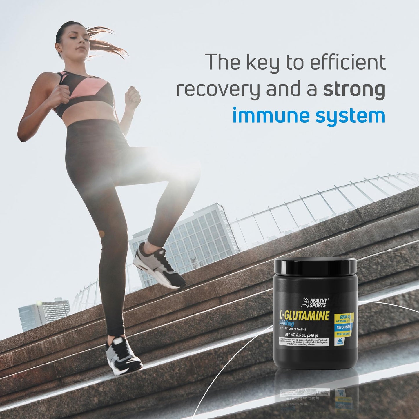 HEALTHY SPORTS L-Glutamine Powder 6000mg Recovery Gut Health 40 Servings