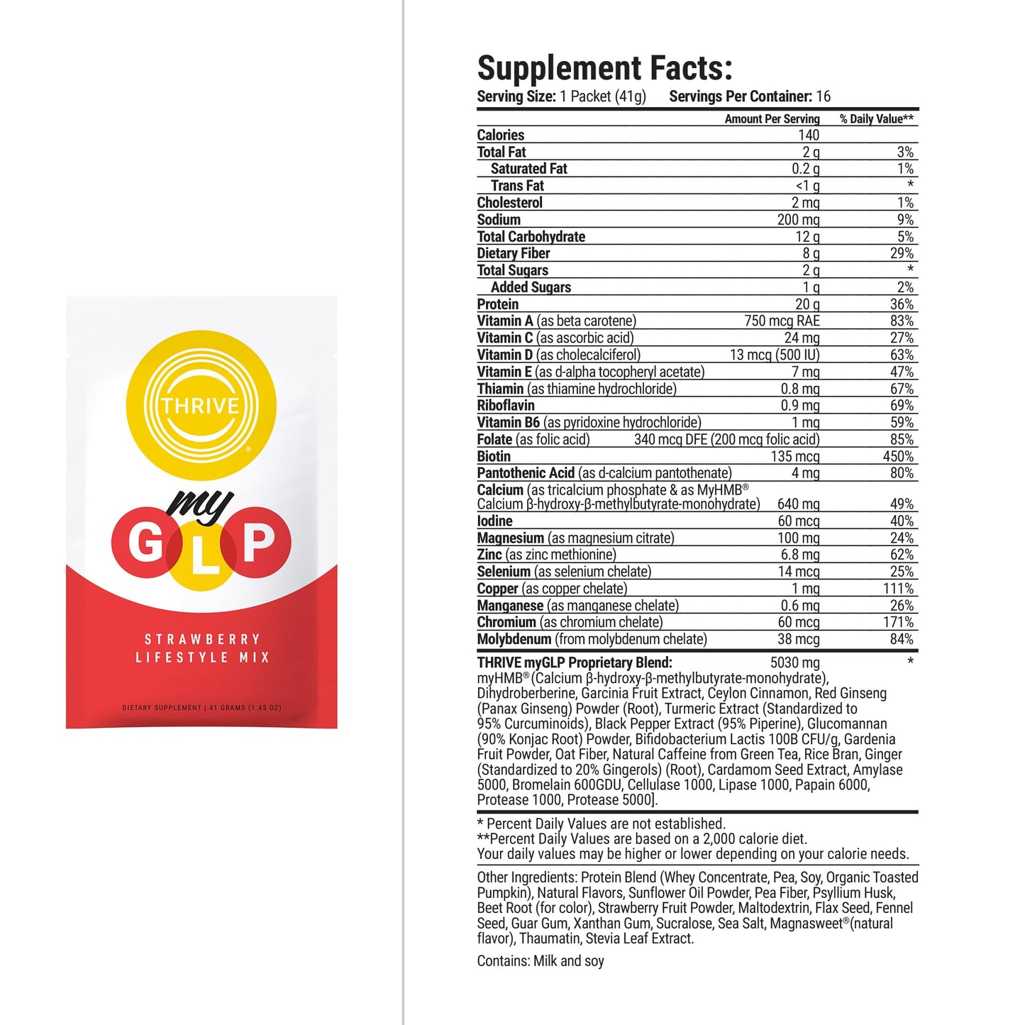 Le-Vel Thrive myGLP Advanced Metabolic & Muscle Support with myHMB®, Berberine, and Probiotics – Vegan-Friendly Protein + Fiber Blend, 24 Packets