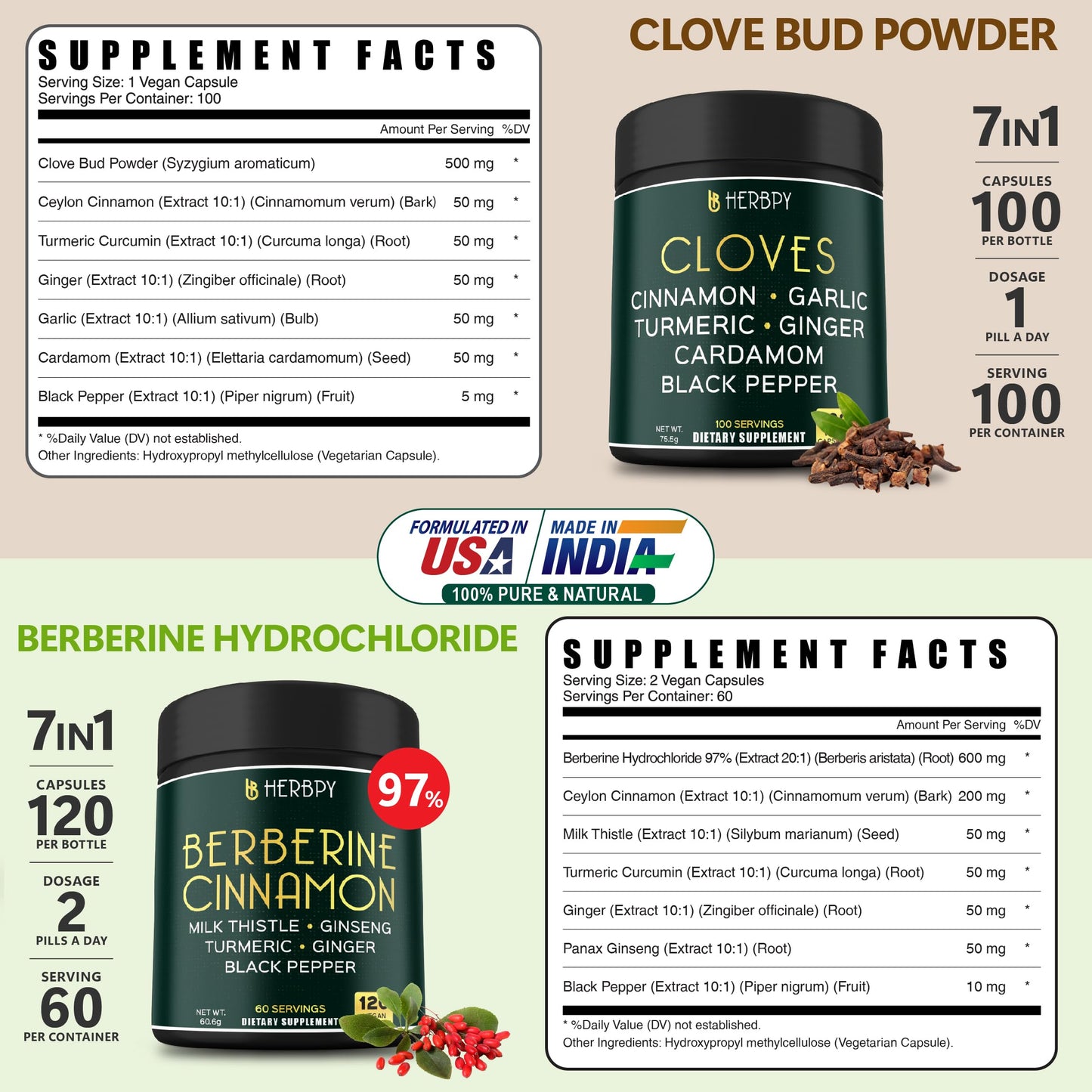 Herbpy 7in1 Cloves & Berberine Capsules Bundle, 220 Capsules