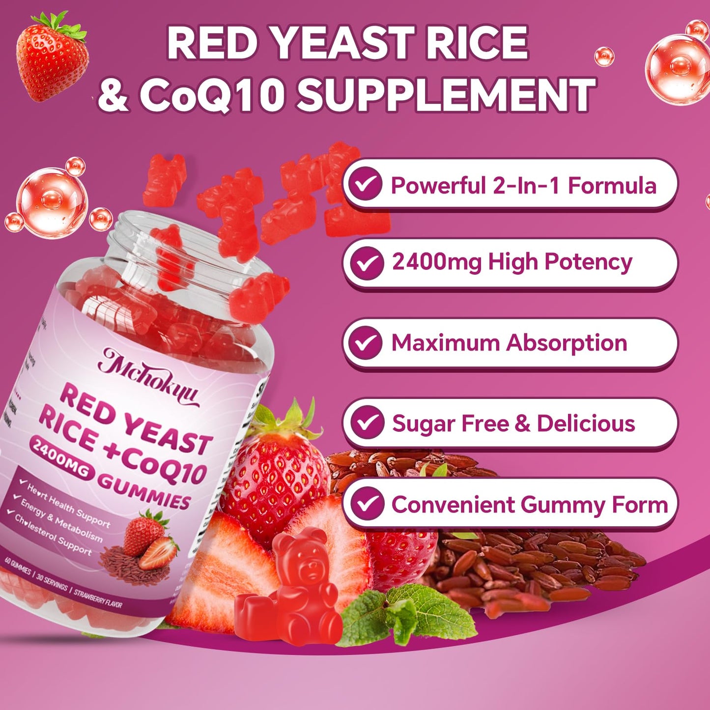 Mchokuu Red Yeast Rice 2400mg Gummies, 60 Count