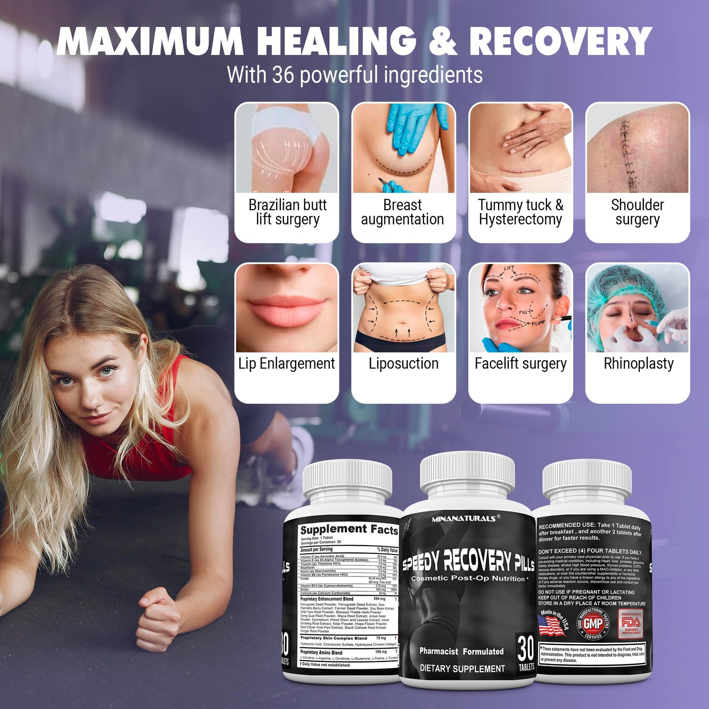 MINANATURALS Speedy Recovery Pills Post-OP Recovery Supplement Tablets, 30 Tablets