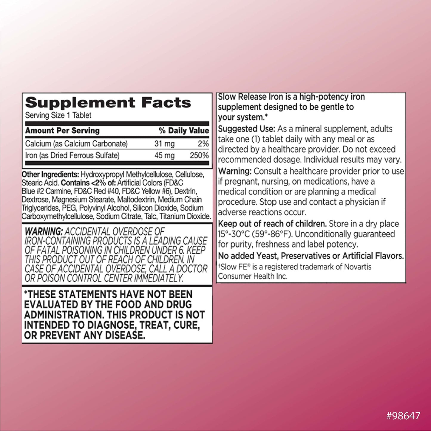 Quality Choice Iron High Potency Slow Release Tablets 45mg, 120 Tablets