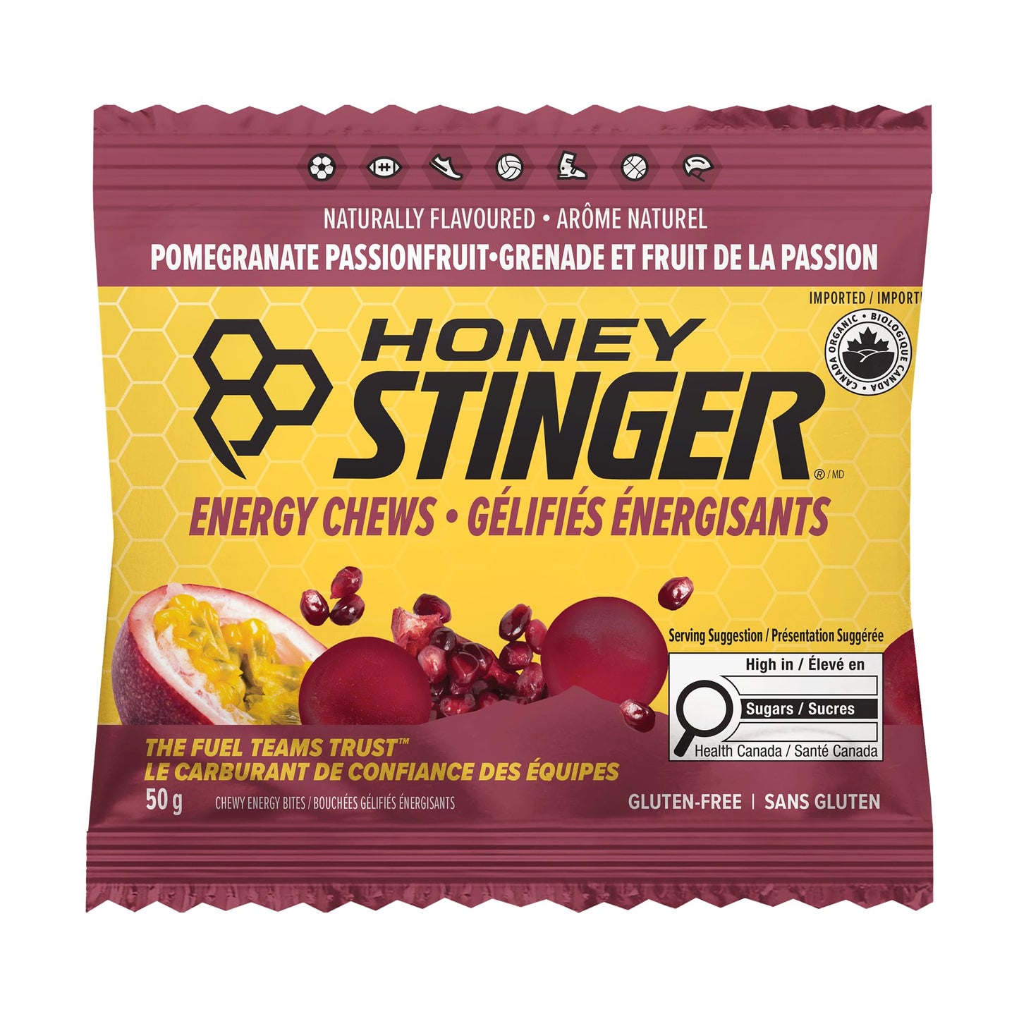 Honey Stinger Organic Pomegranate Passionfruit Energy Chew Gummy, 12 Pack