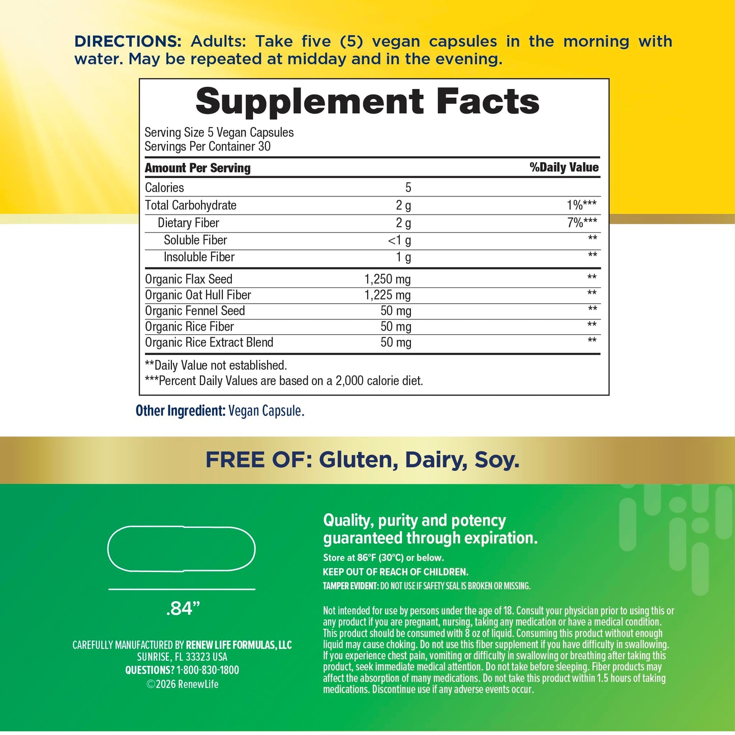 Renew Life Adult Daily Digestive Prebiotic Fiber Capsules, 150 Capsules