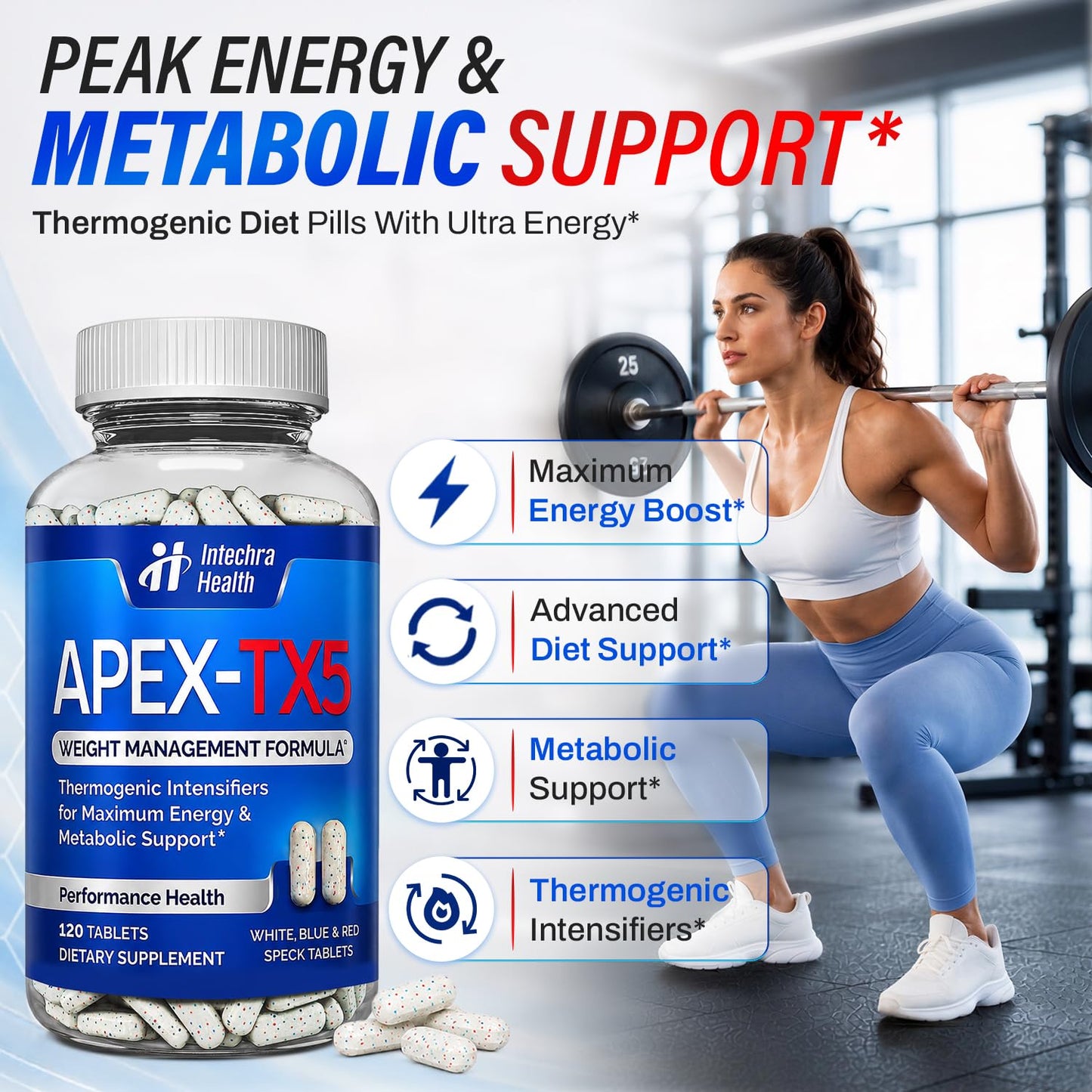APEX-TX5 Thermogenic Diet Pills, Energy, Focus & Metabolic Support Tablets, 120 Tablets