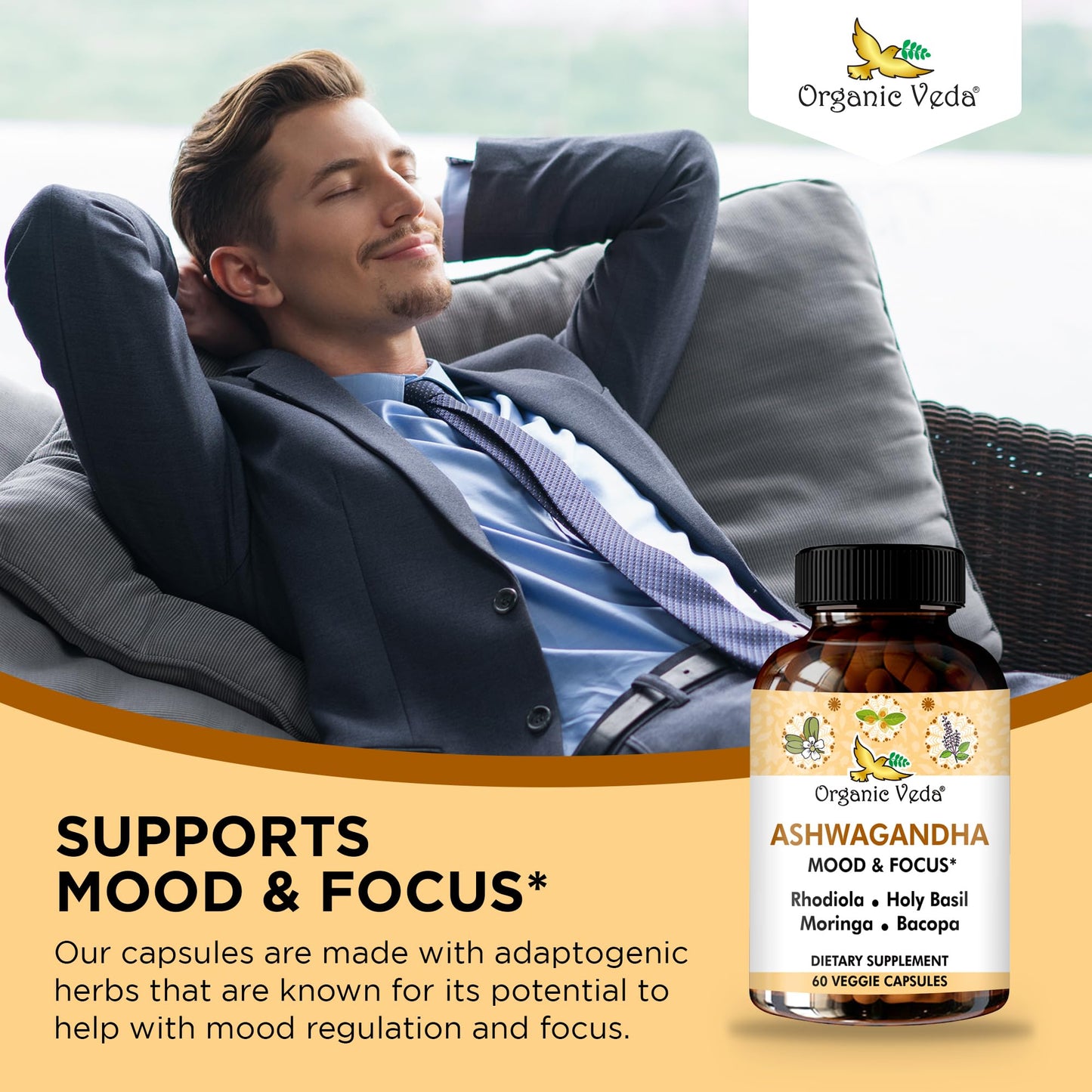 Organic Veda Ashwagandha Mood Support Tablet, 60 Count