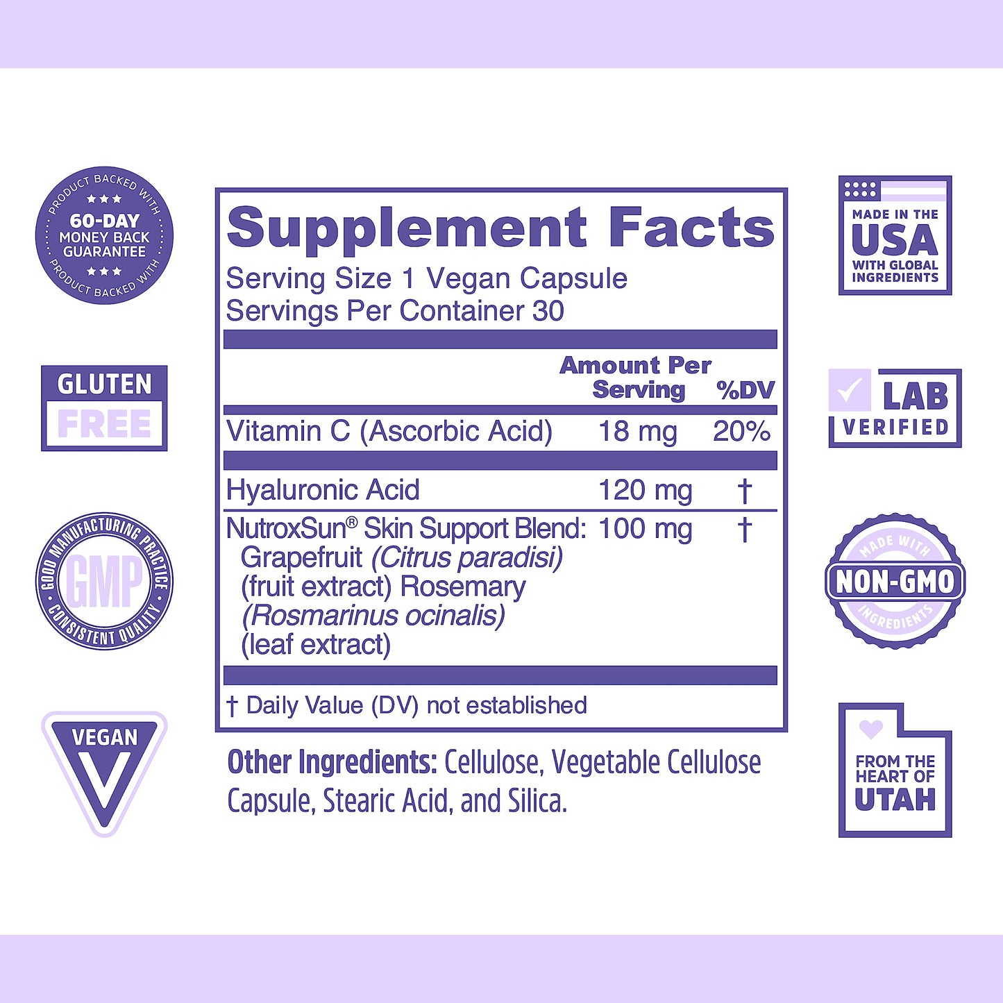 ZHOU Glowfluence Hyaluronic Acid Supplement with Vitamin C and Antioxidants Capsules 30 Count