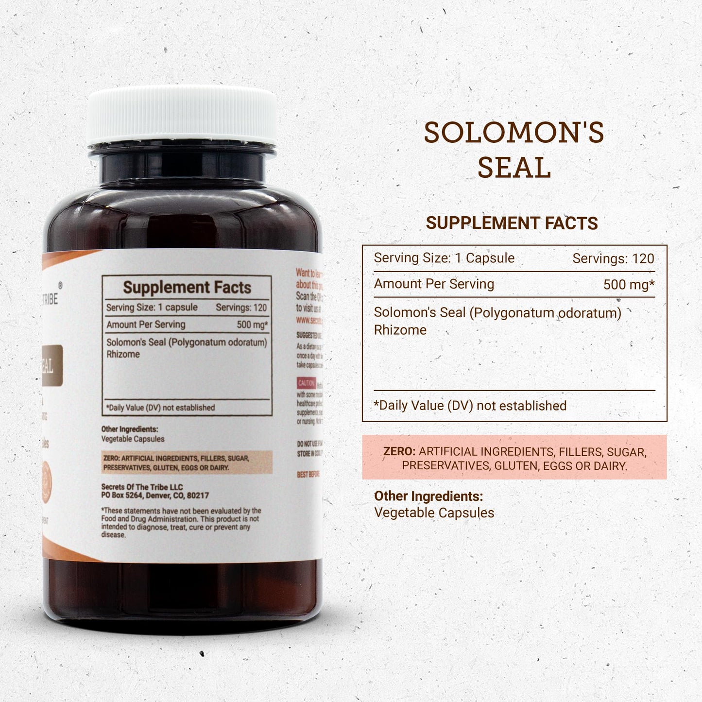 Secrets of the Tribe Solomon's Seal 500 mg Capsules, 120 Count