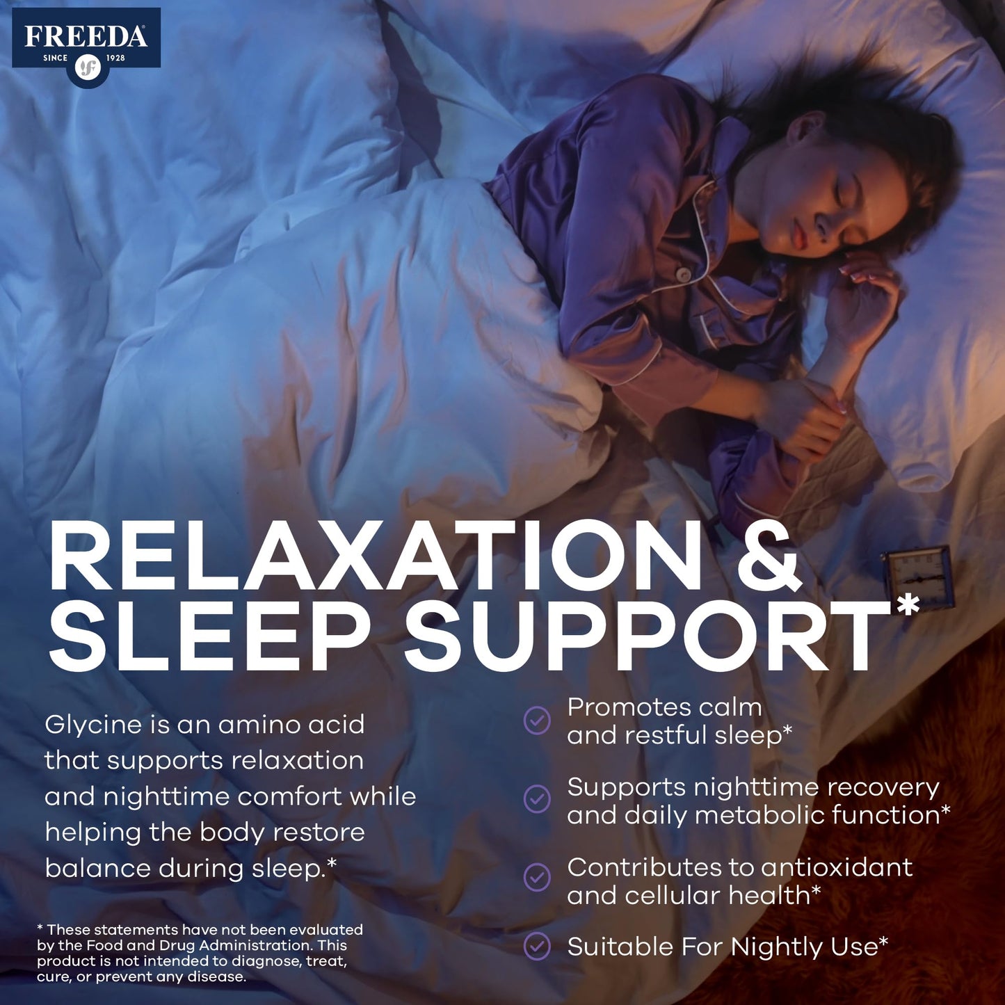 FREEDA Glycine for Sleep Support Capsule, 100 Count