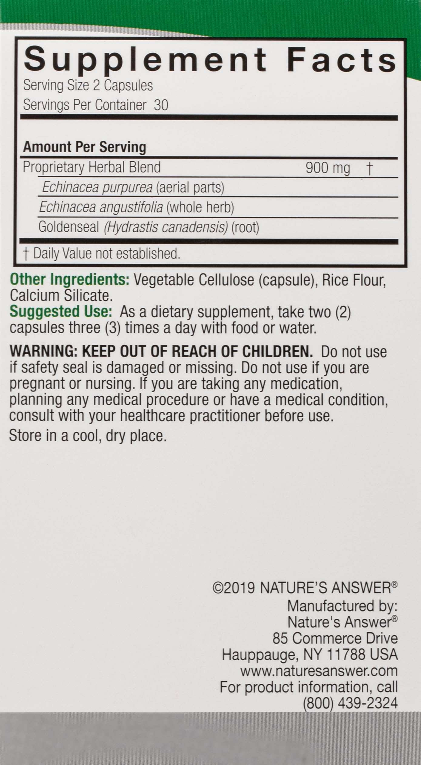 Nature's Answer Echinacea/Goldenseal (Herb & Root) Capsules, 60 Count