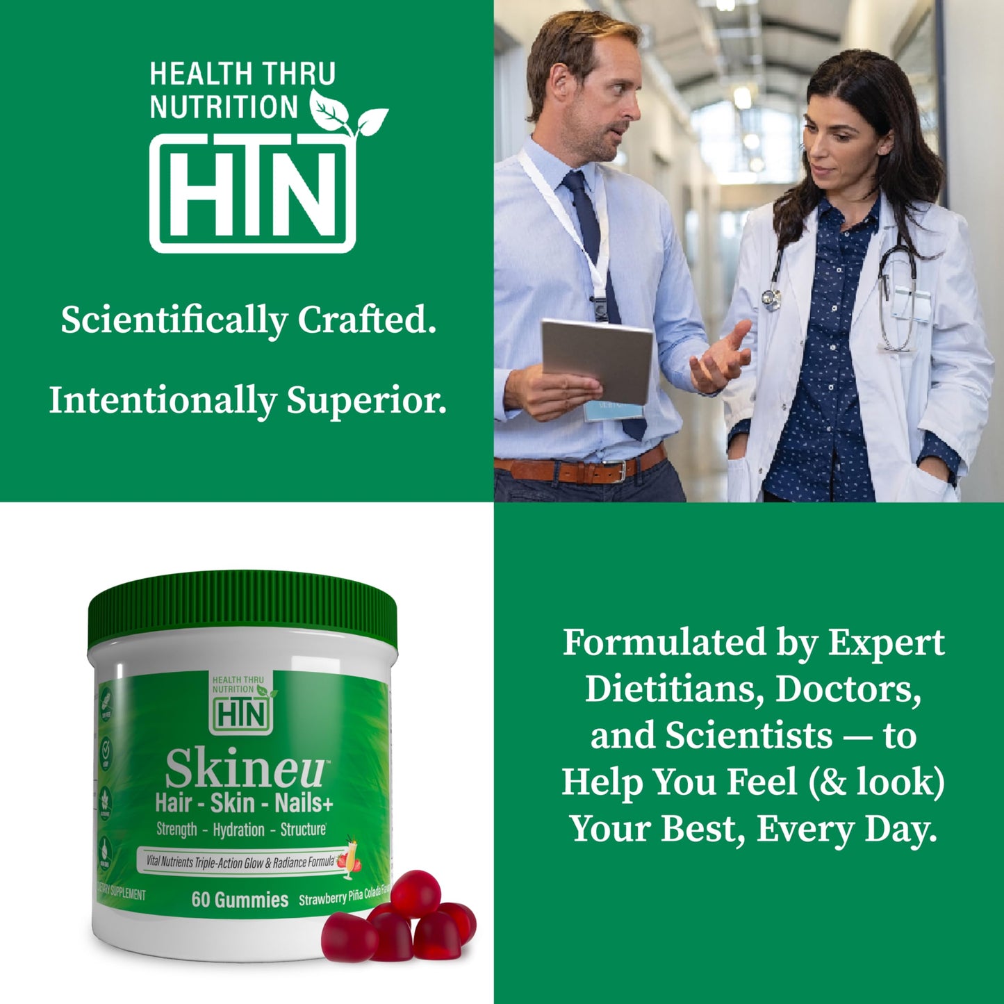 Health Thru Nutrition Skineu Hair, Skin & Nails+ Gummies, 60 Gummies