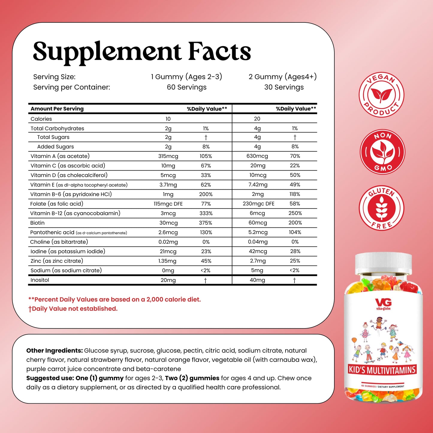 VITA GLOBE Kids Multivitamin Gummies 60 Count