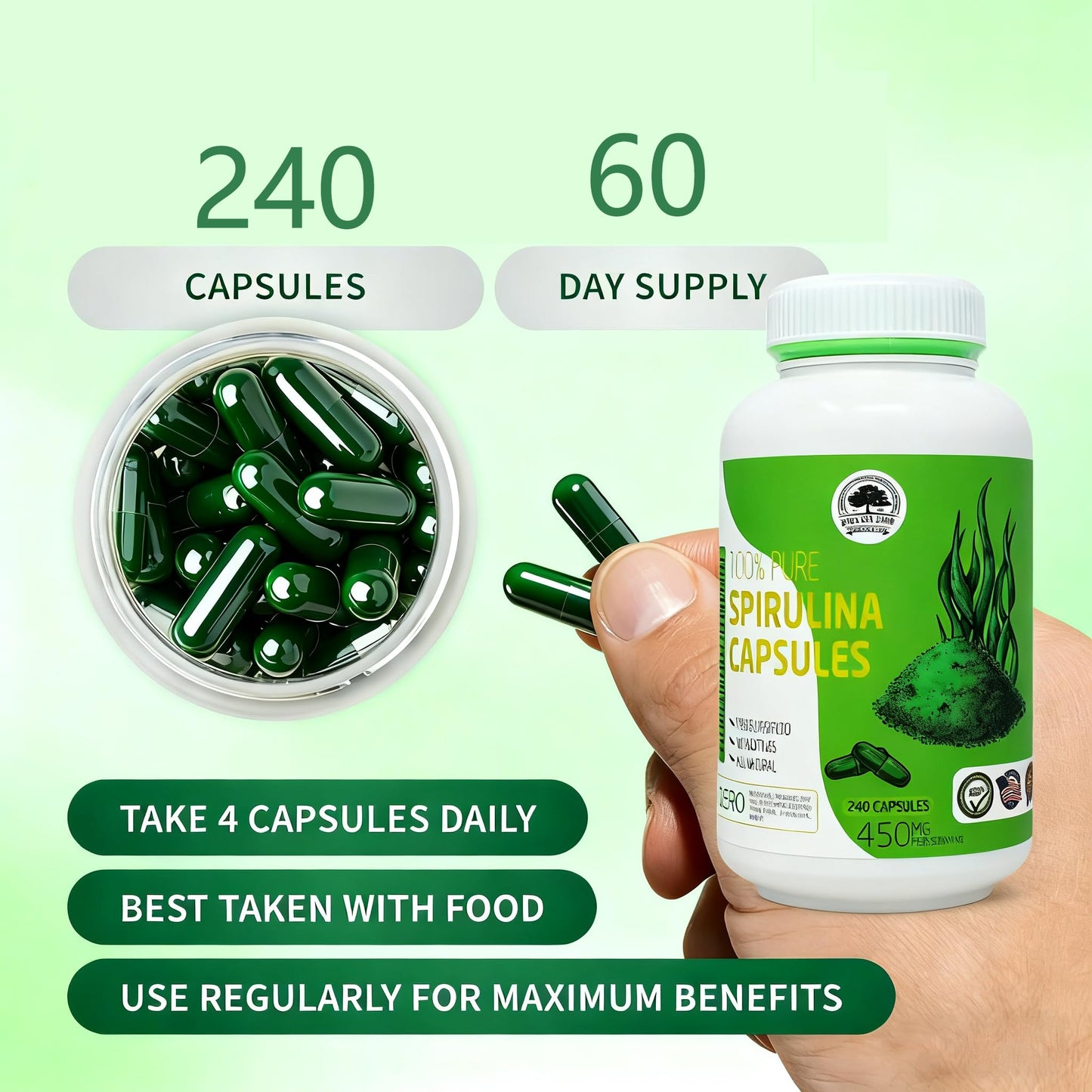DABC OAK LAND Spirulina Capsules 480 Capsules