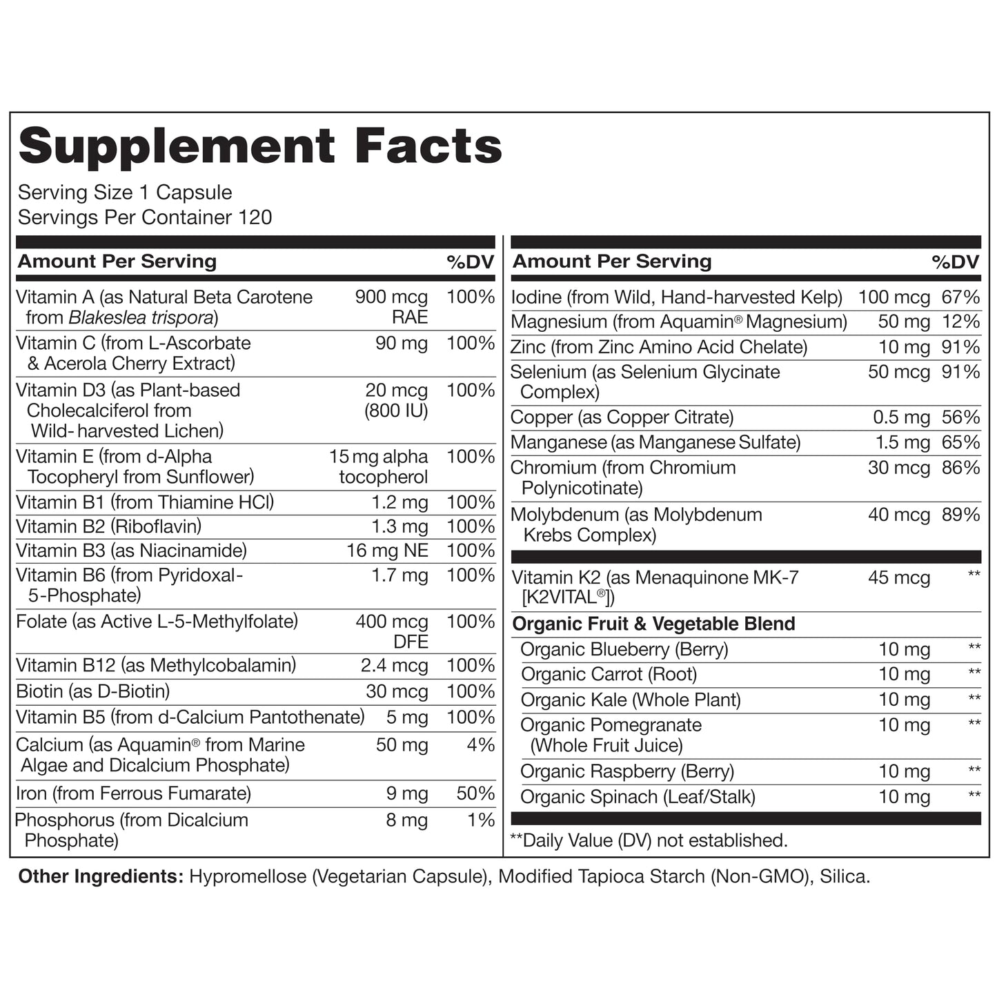 NATURELO One Daily Multivitamin for Women with Vitamin B12, Capsule, 120 Count